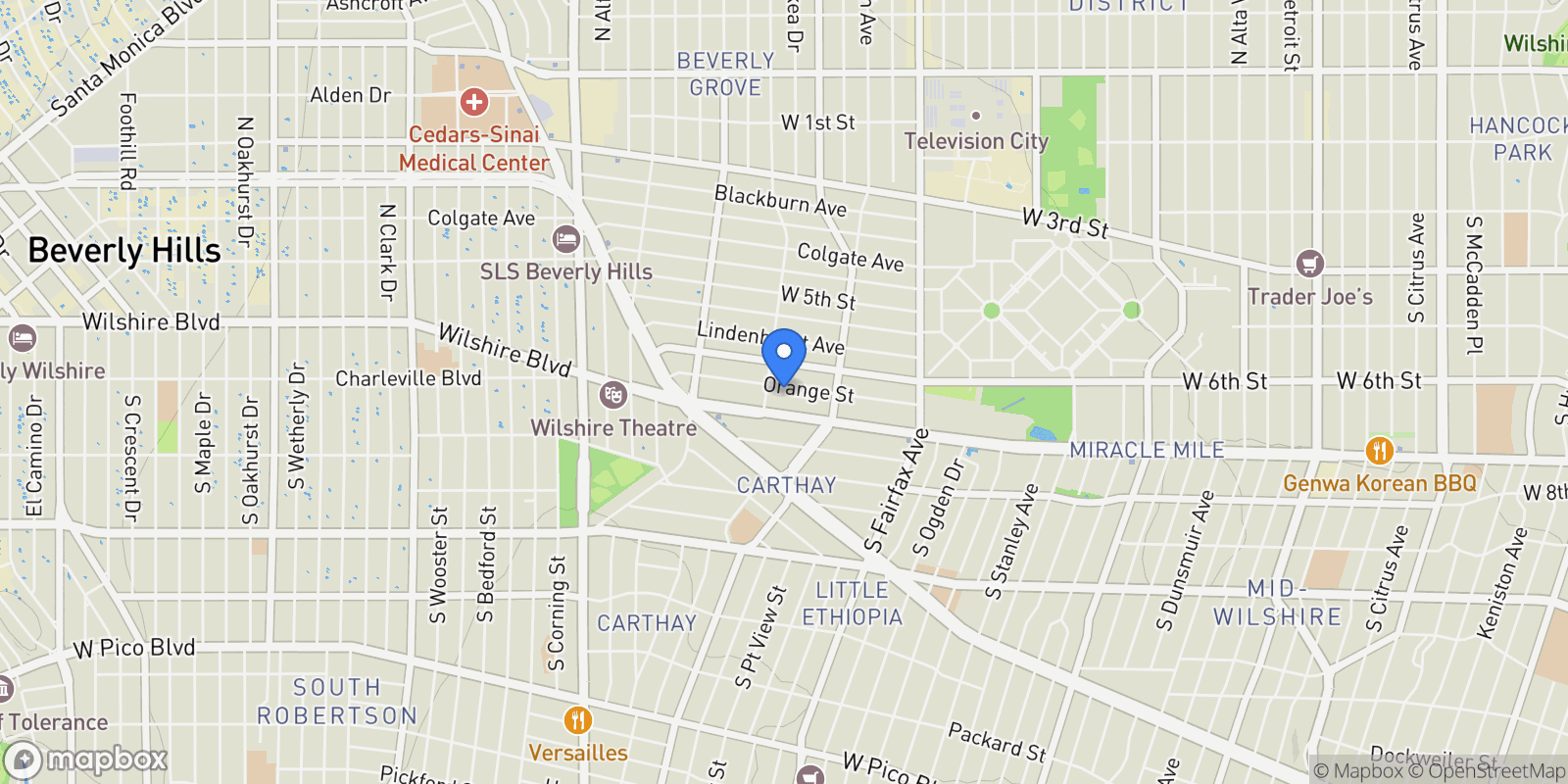 Map showing 6366 Orange Street, West Hollywood, California, United States.