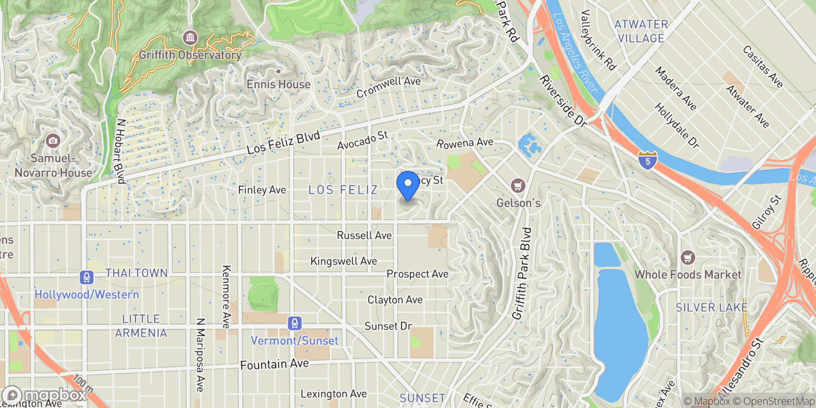 Map showing 4189 Holly Knoll Drive, Los Angeles, California, United States.