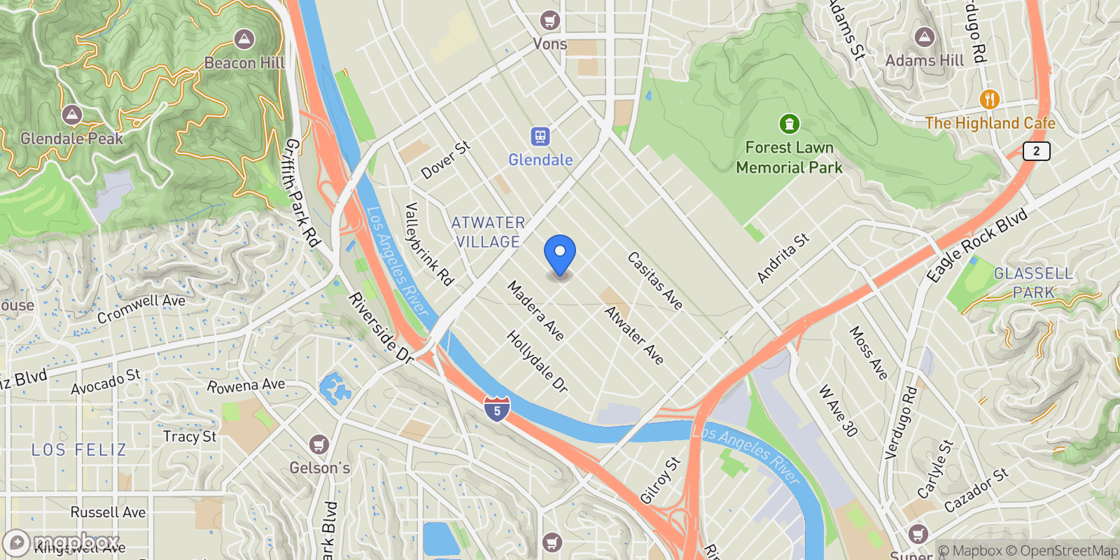 Map showing 3411 Larga Avenue, Los Angeles, California, United States.