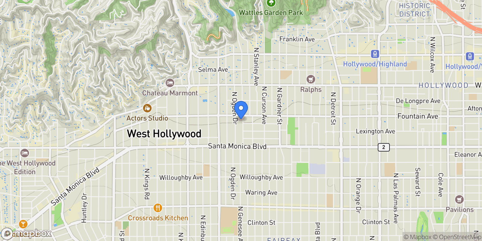 Map showing 1233 N Genesee Avenue, Los Angeles, California, United States.