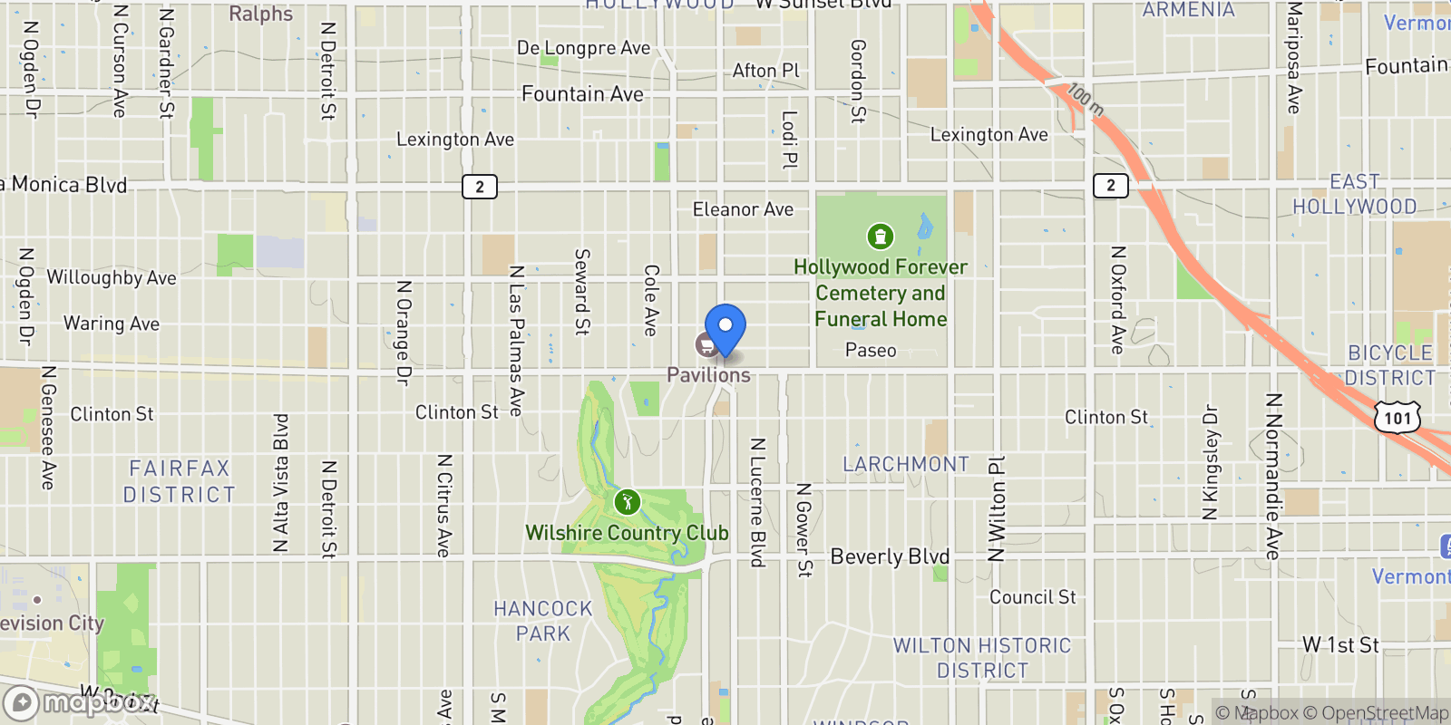 Map showing 1645 N Vine Street 706, Los Angeles, California, United States.