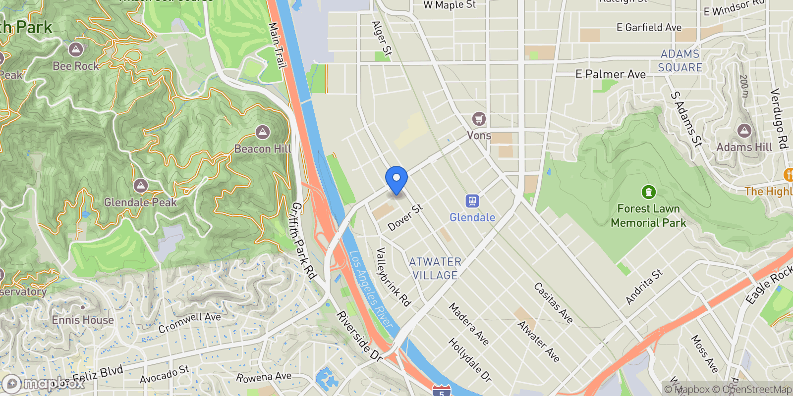 Map showing 3951 Edenhurst Avenue, Los Angeles, California, United States.