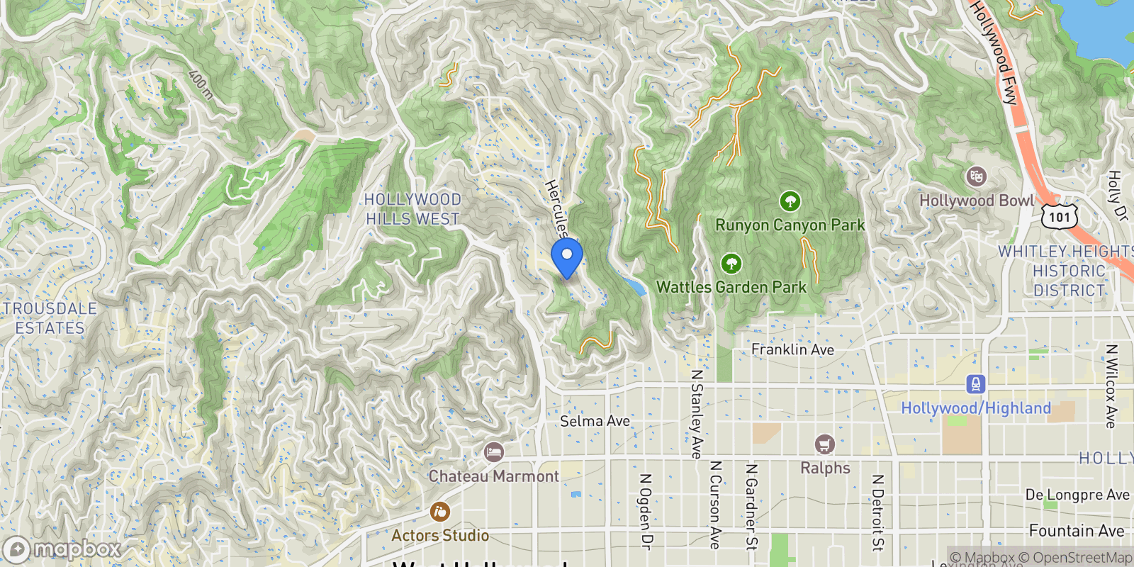 Map showing 7868 Electra Drive, Los Angeles, California, United States.