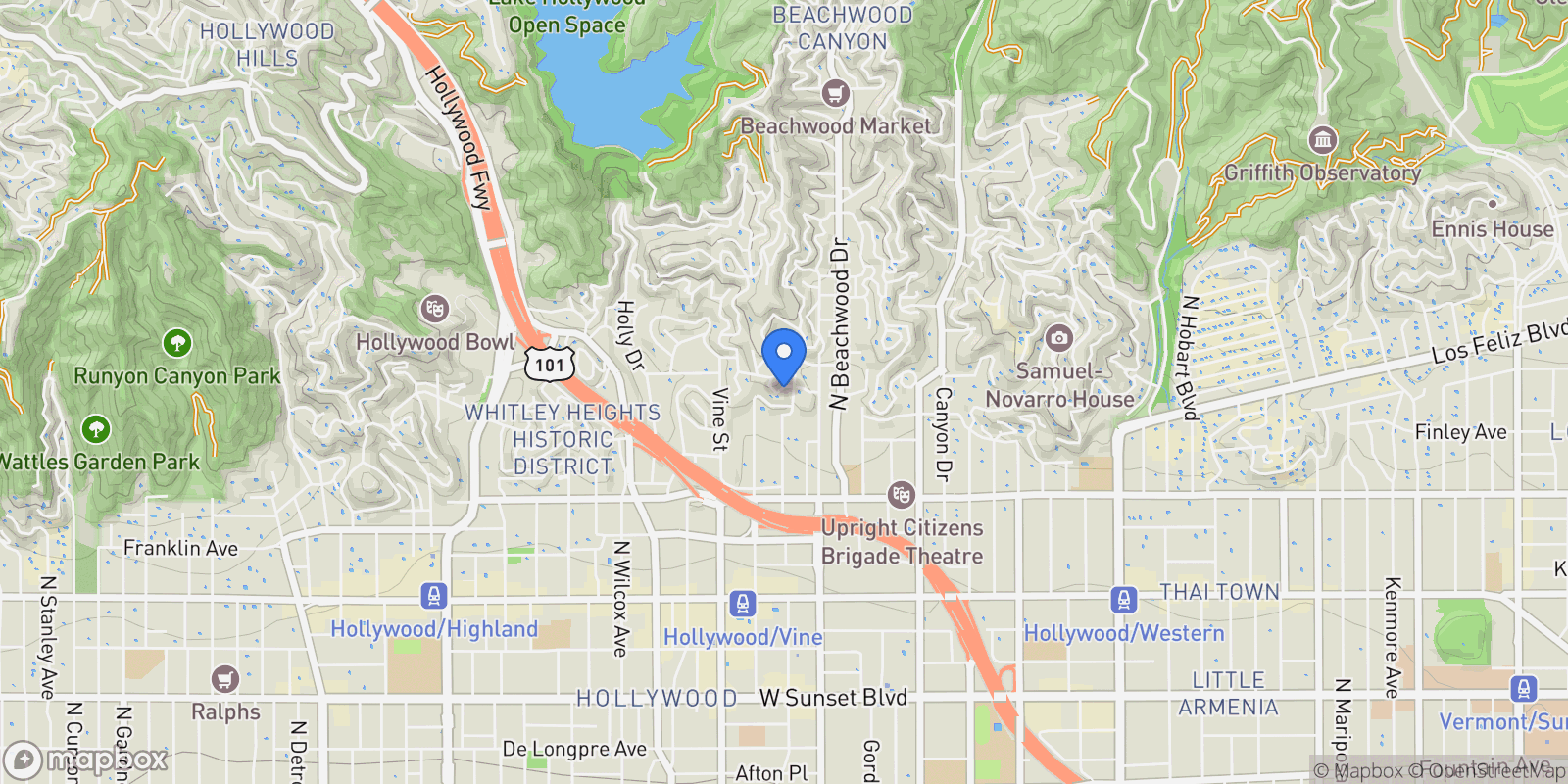 Map showing 6216 Primrose Avenue, Los Angeles, California, United States.