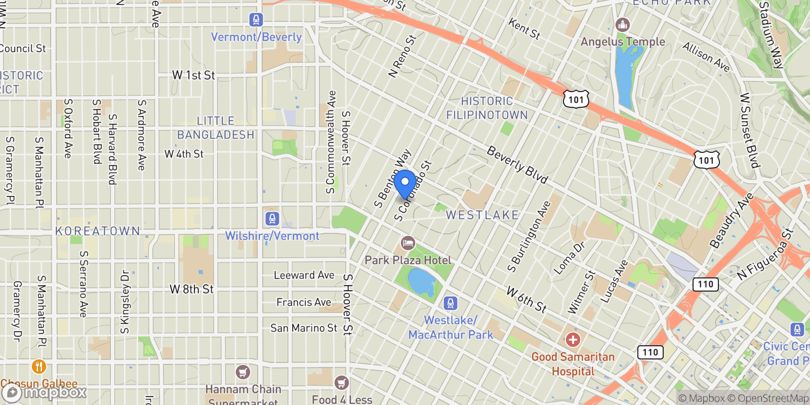Map showing 507 S Coronado Street, Los Angeles, California, United States.