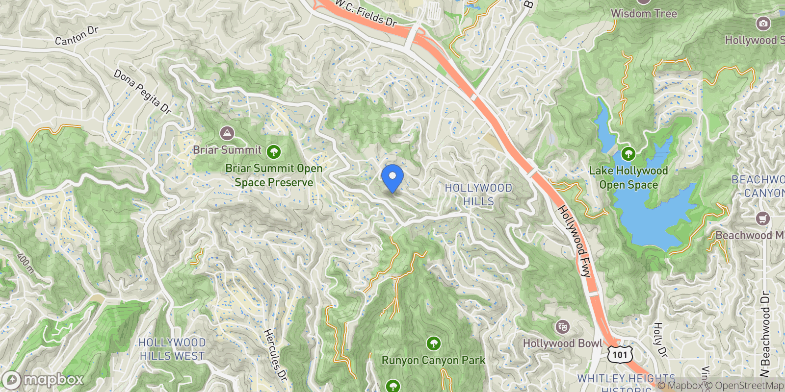 Map showing 7350 Pacific View Drive, Los Angeles, California, United States.