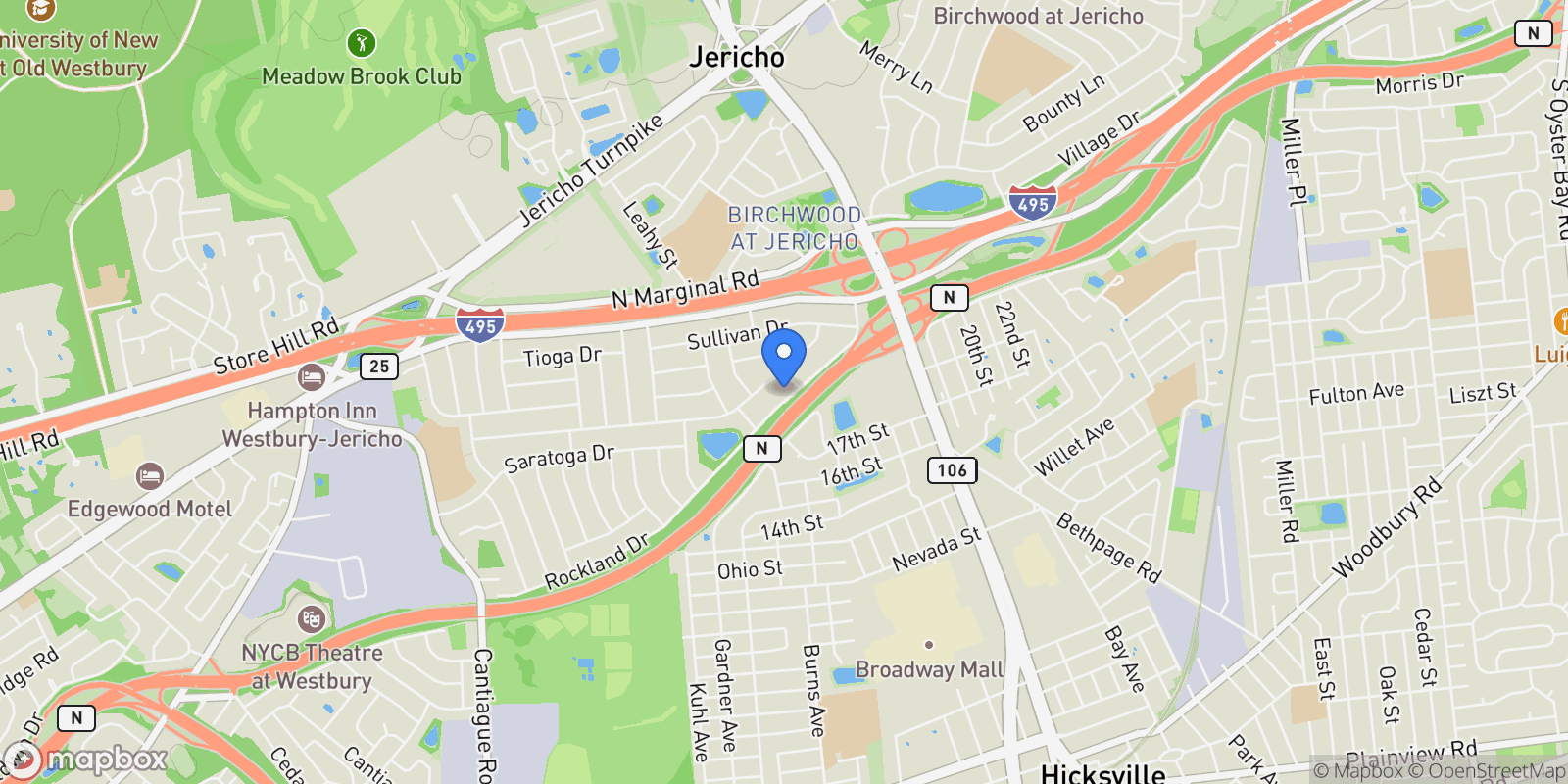 Map showing 32 Rockland Drive , Jericho, NY 11753, Jericho, New York, United States.