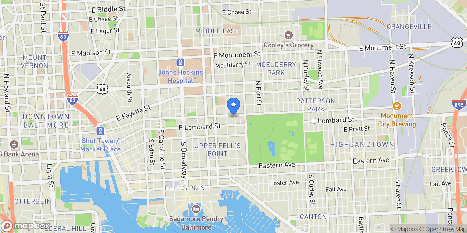 Map showing 2127 East Baltimore Street, Baltimore, MD 21231, Baltimore, Maryland, United States.