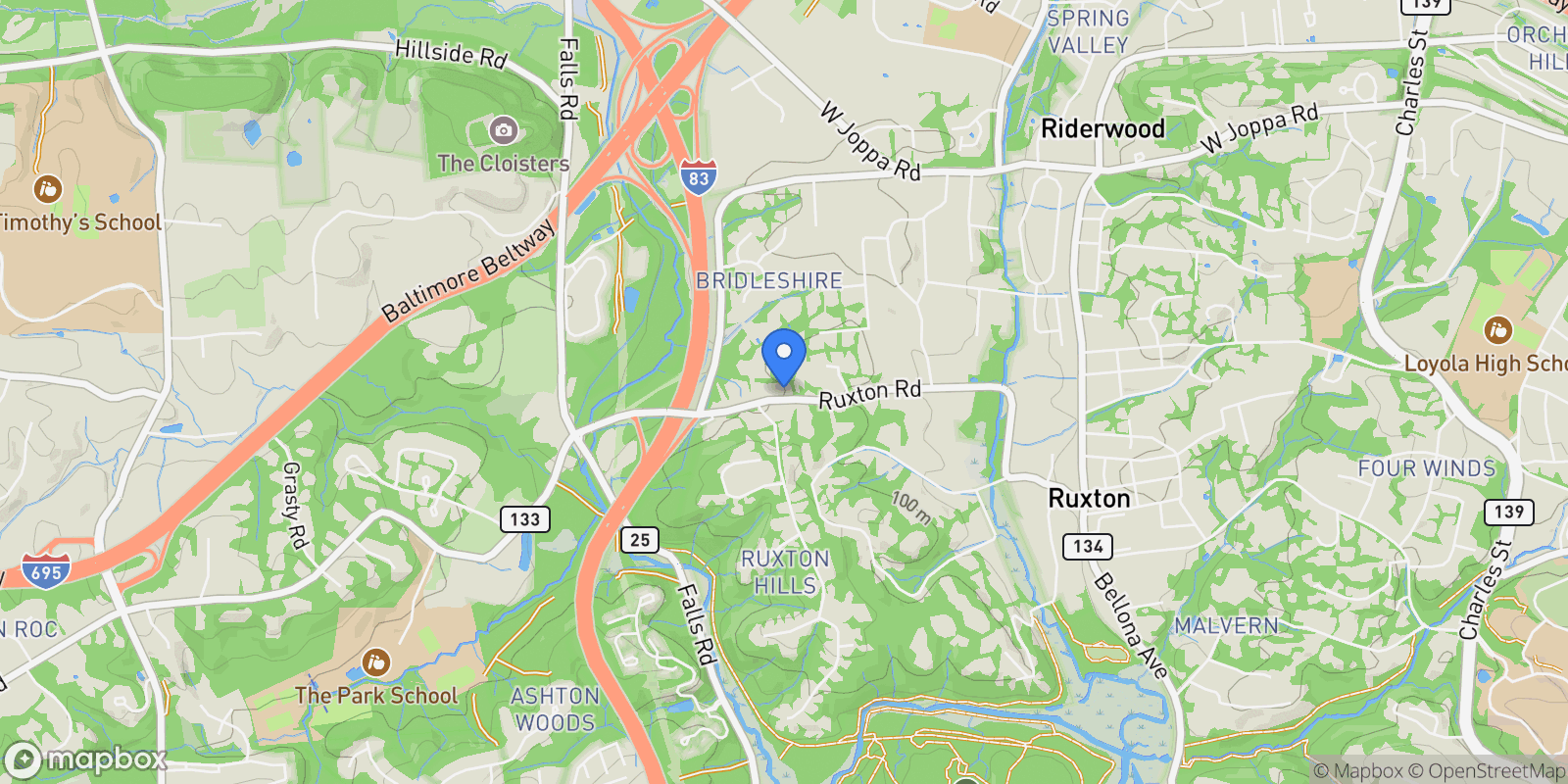 Map showing 1926 Ruxton Road, Ruxton, MD 21204, Towson, Maryland, United States.