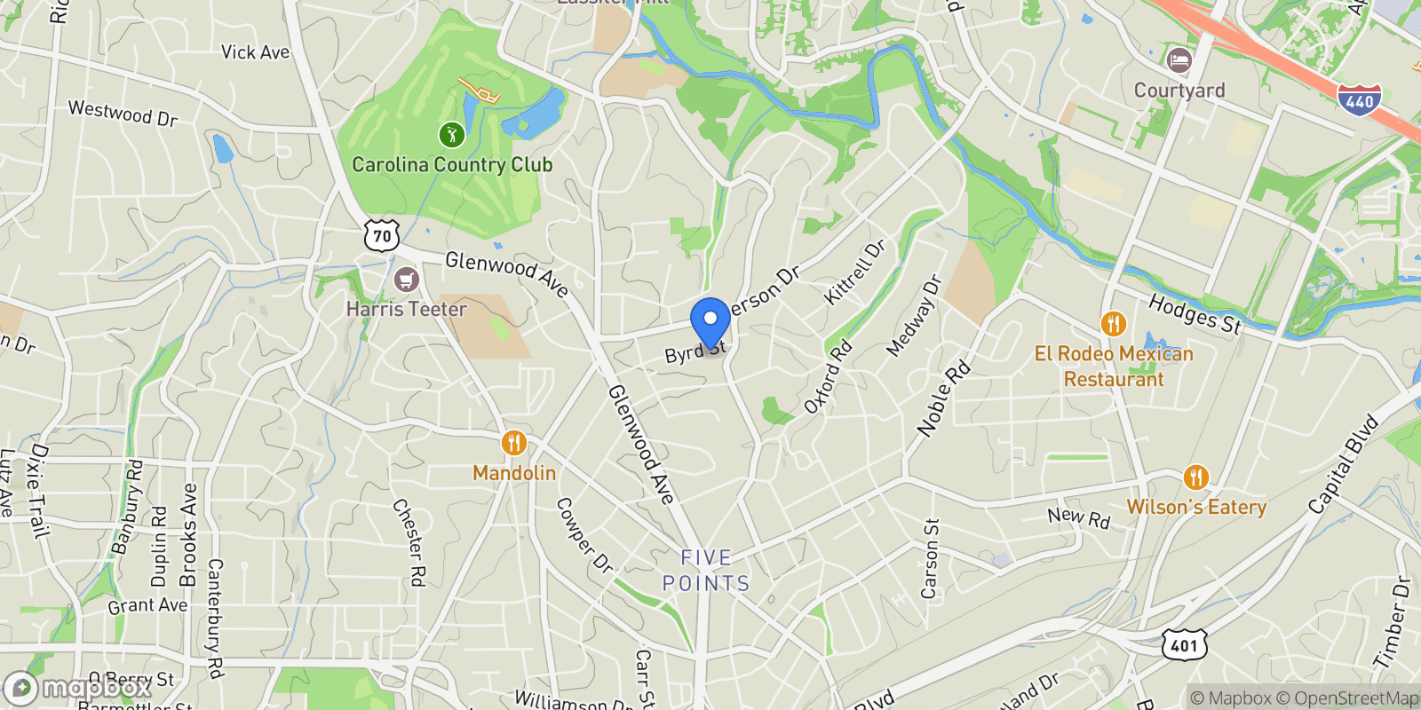 Map showing 2328 Byrd Street , Raleigh, NC 27608, Raleigh, North Carolina, United States.