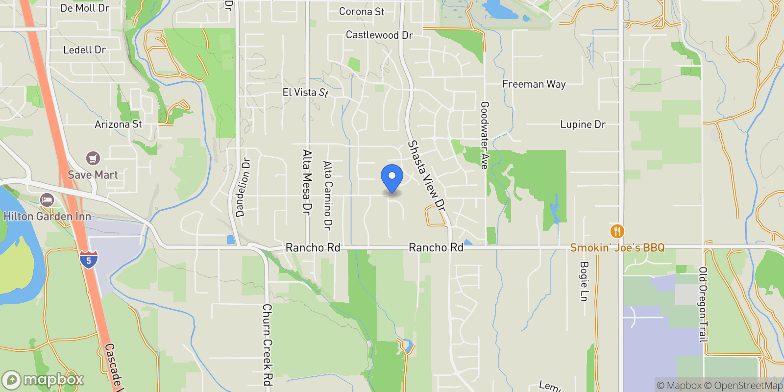Map showing 2608 La Rinconada Place , Redding, CA 96002, Redding, California, United States.