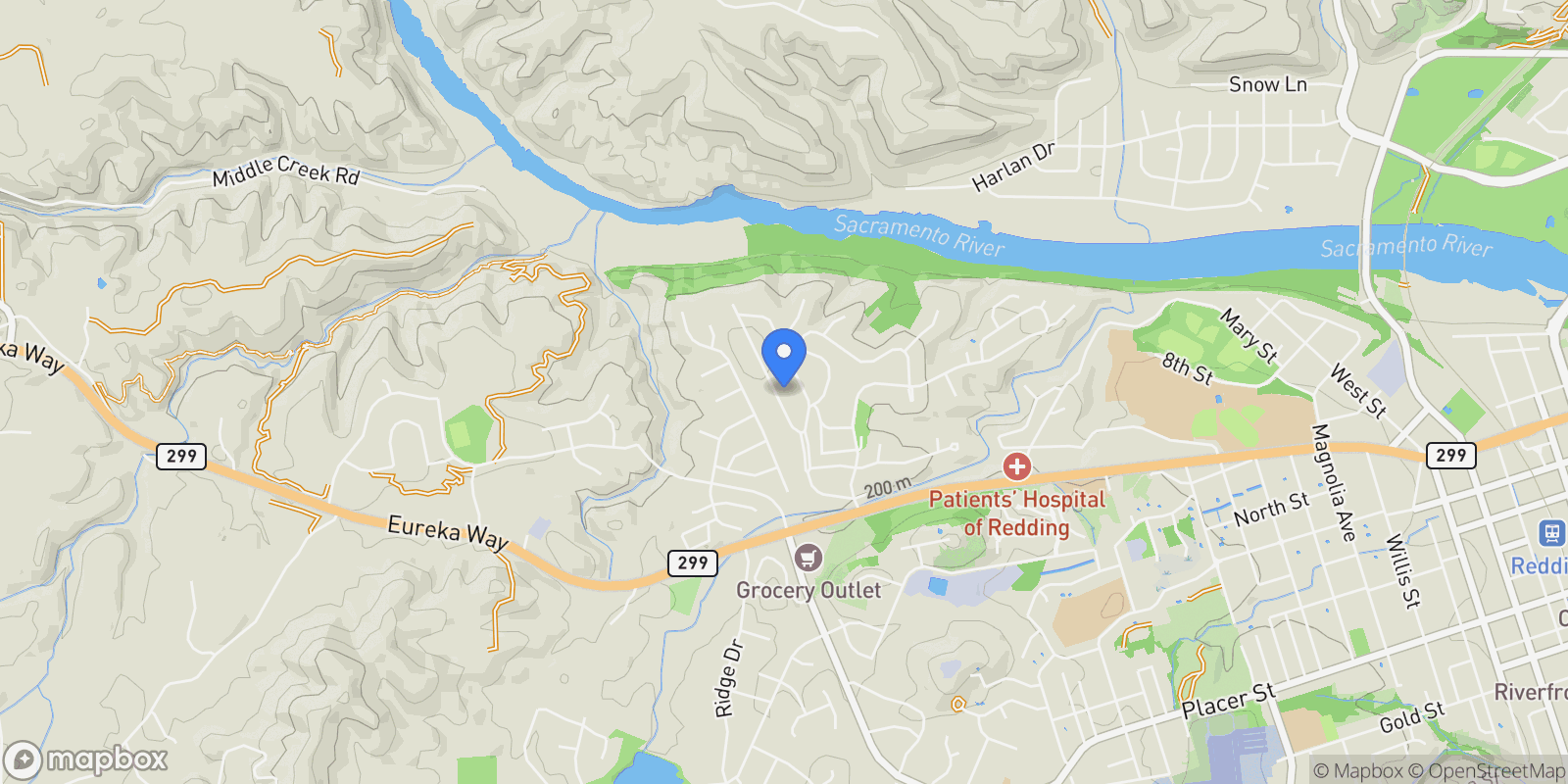 Map showing 925 Hallmark Drive , Redding, CA 96001, Redding, California, United States.