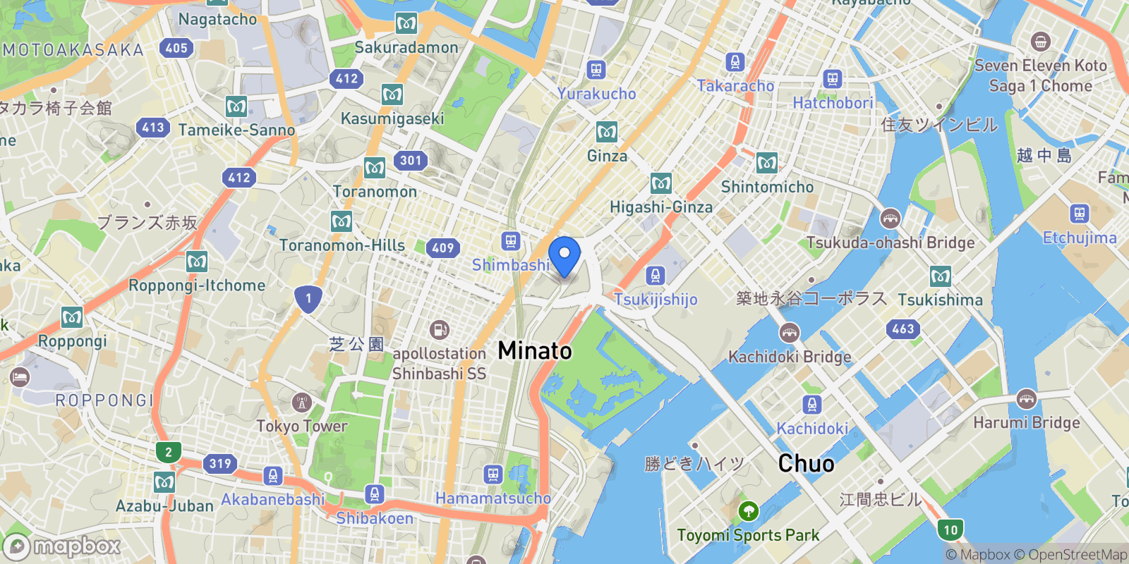Map showing Minato-ku, 13 105-0021, Minato City, Tokyo, Japan.
