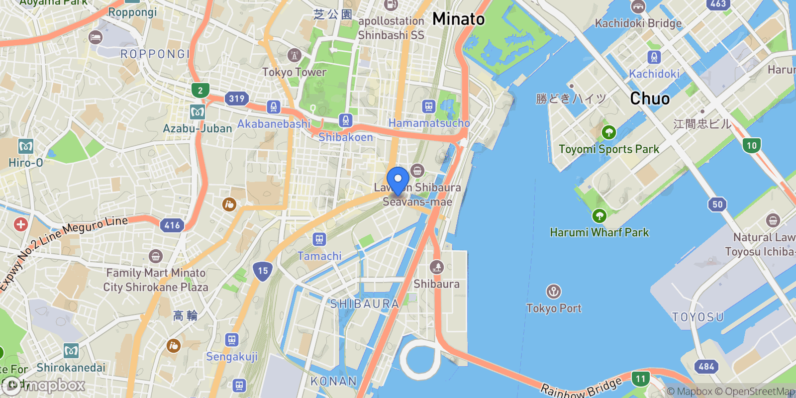 Map showing Minato-ku, 13 105-0023, Minato City, Tokyo, Japan.