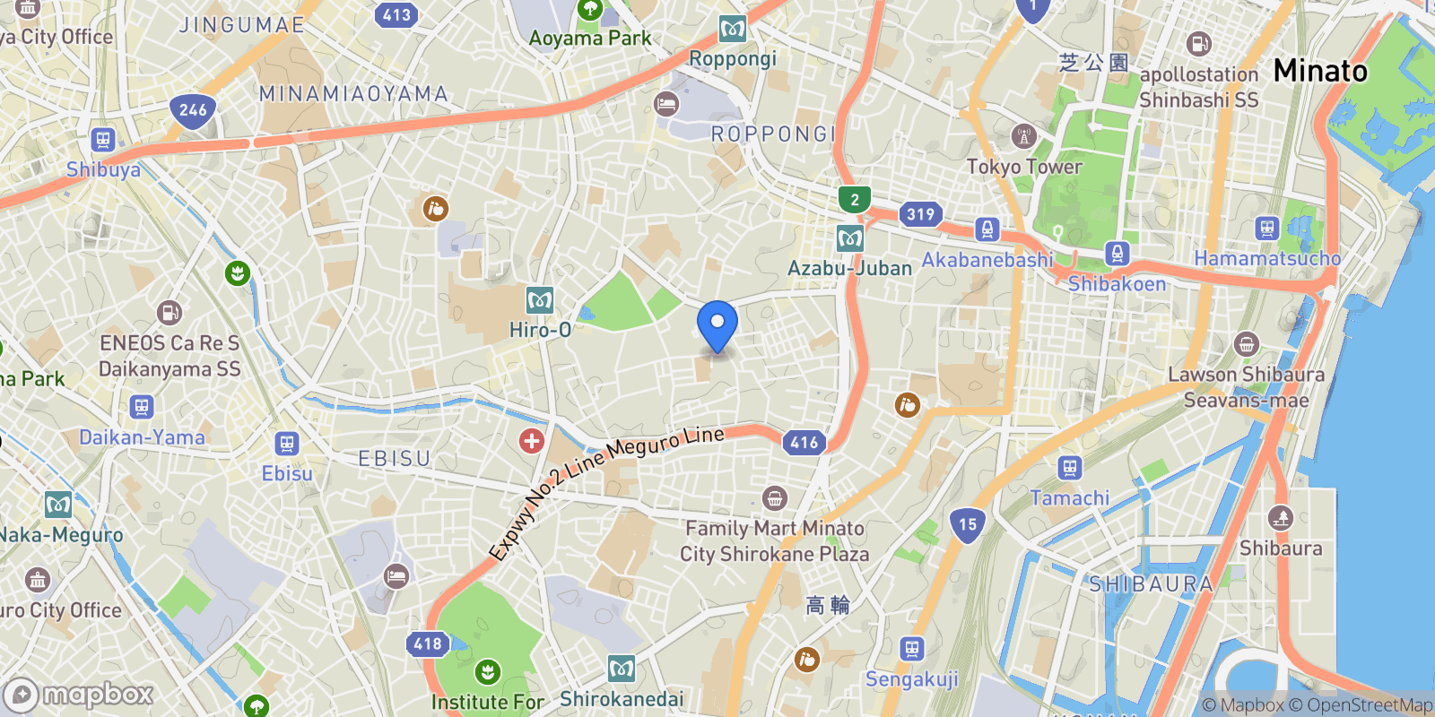 Map showing Minato-ku, 13 106-0047, Minato City, Tokyo, Japan.