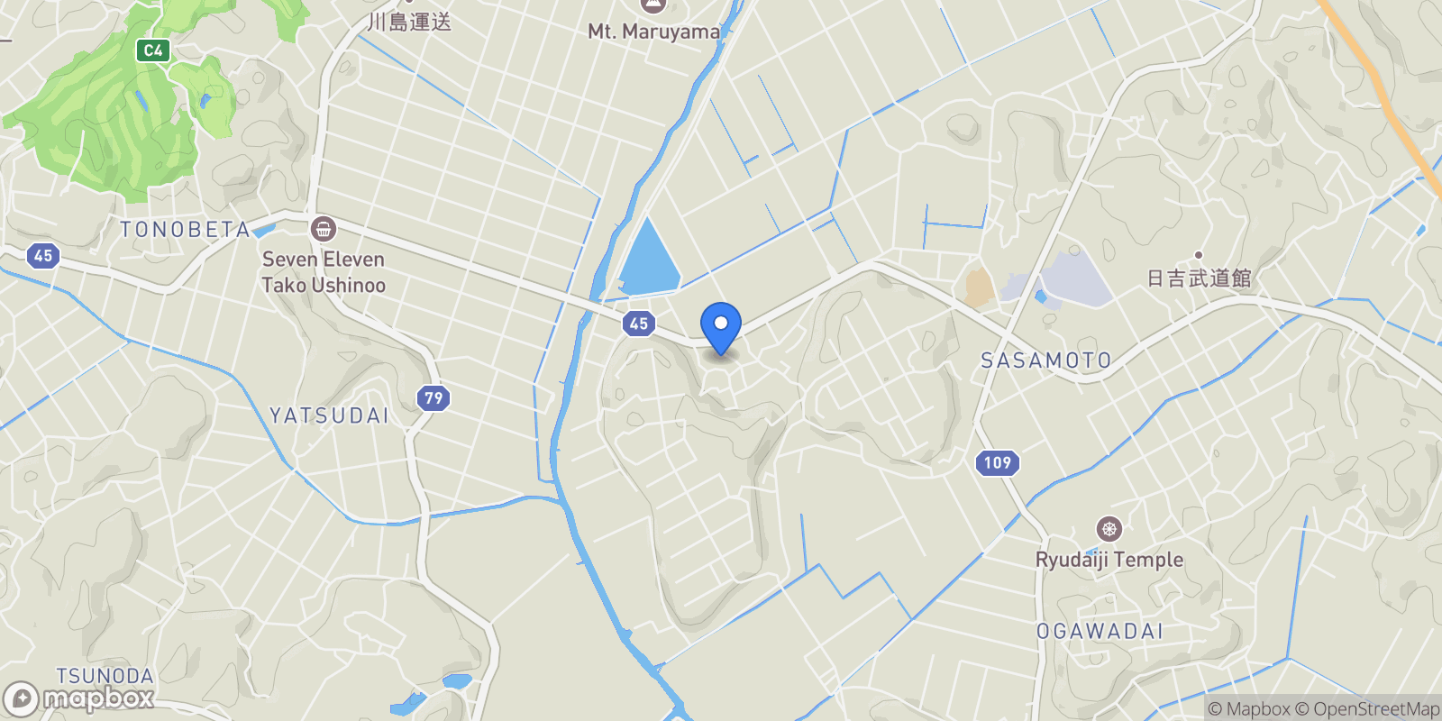 Map showing Sanbu-gun, 12 289-1707, Yokoshibahikari, Chiba, Japan.
