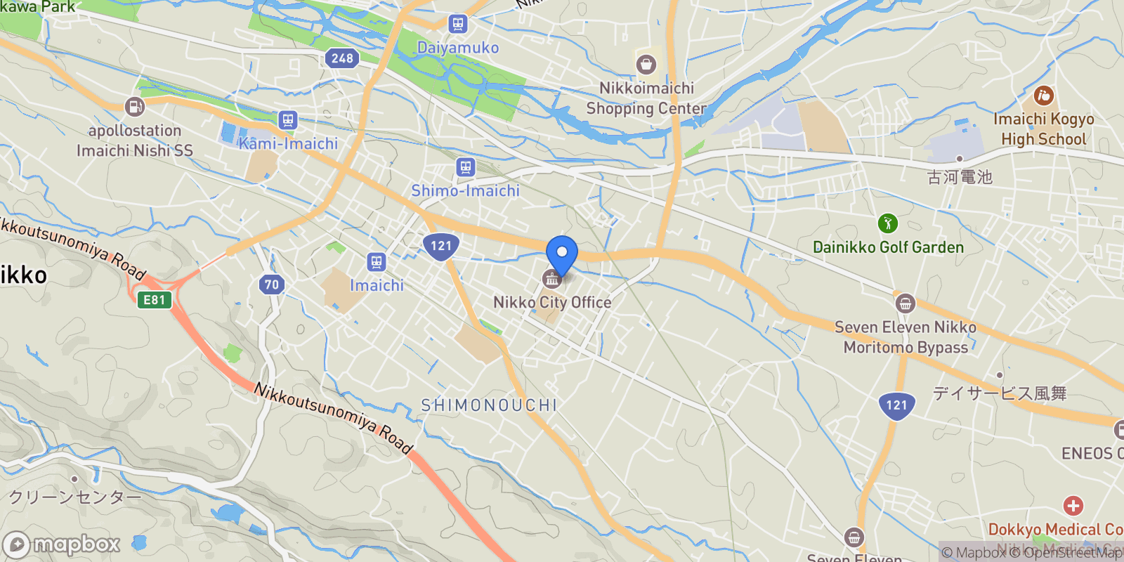 Map showing Nikko-shi, 09 321-1263, Nikko, Tochigi, Japan.