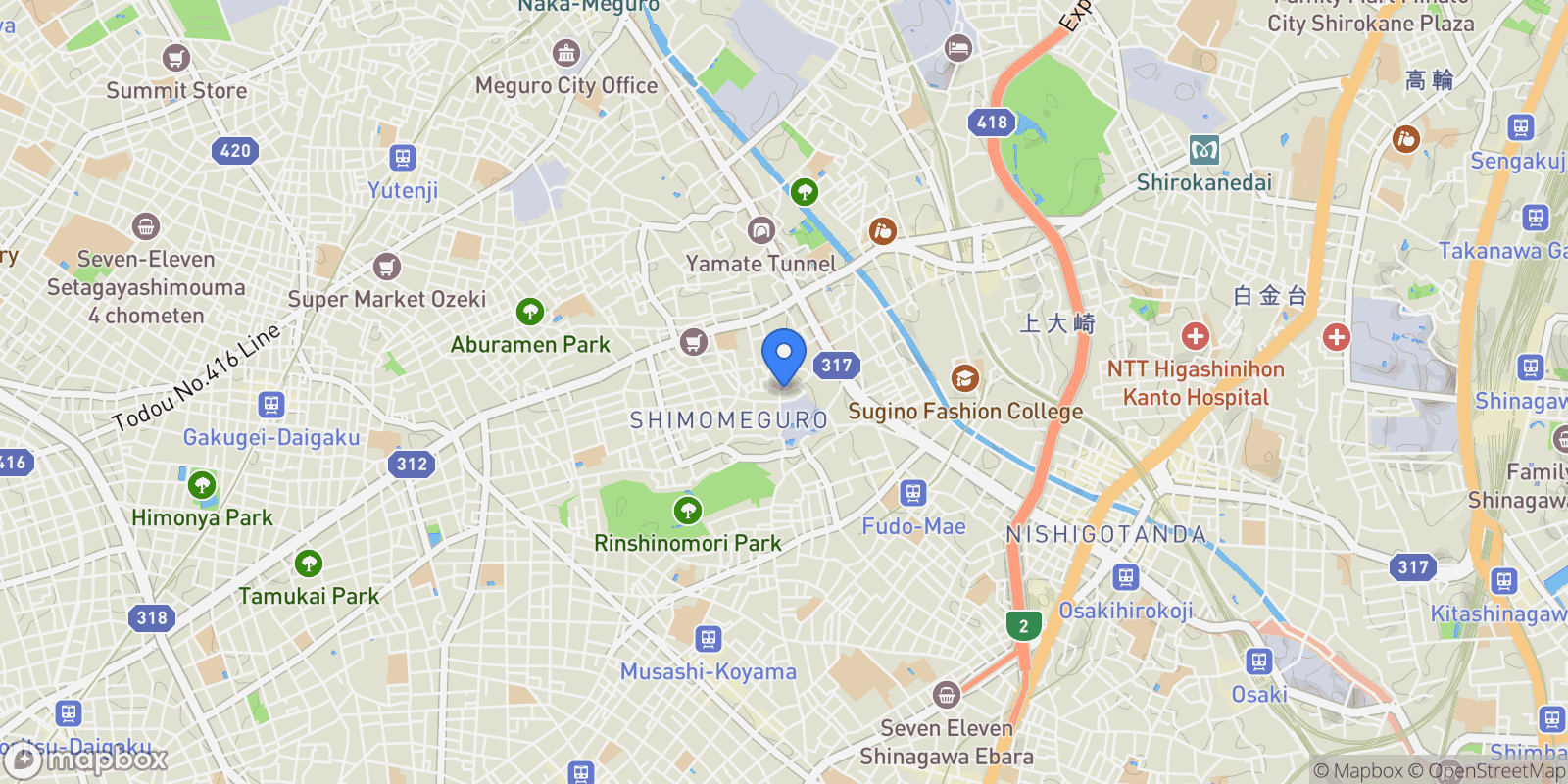 Map showing Meguro-ku, 13 153-0064, Meguro City, Tokyo, Japan.