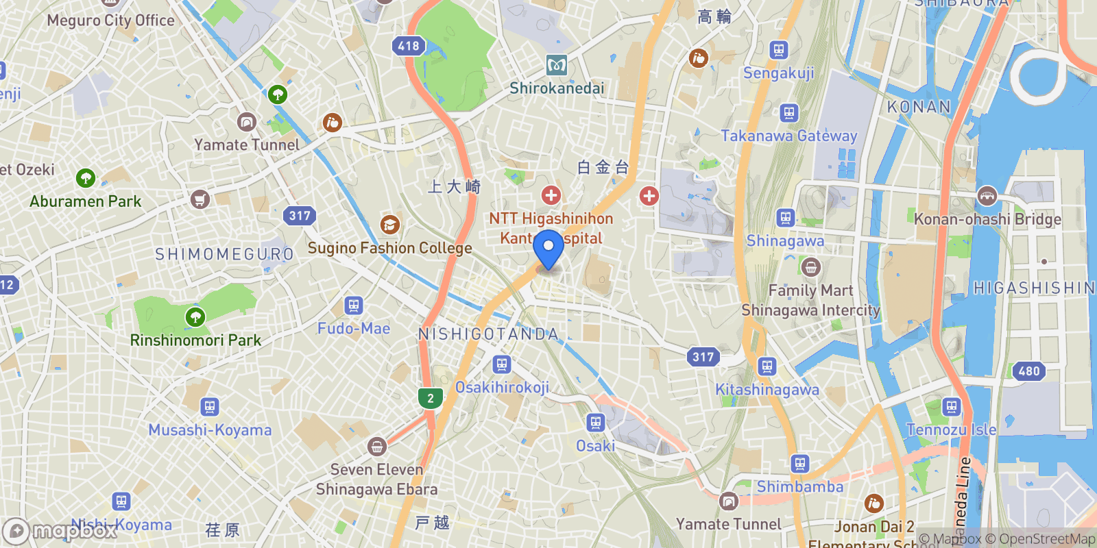 Map showing Shinagawa-ku, 13 141-0022, Shinagawa City, Tokyo, Japan.