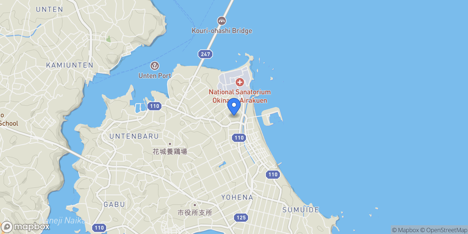 Map showing Nago, 47 905-1635, Nago, Okinawa, Japan.