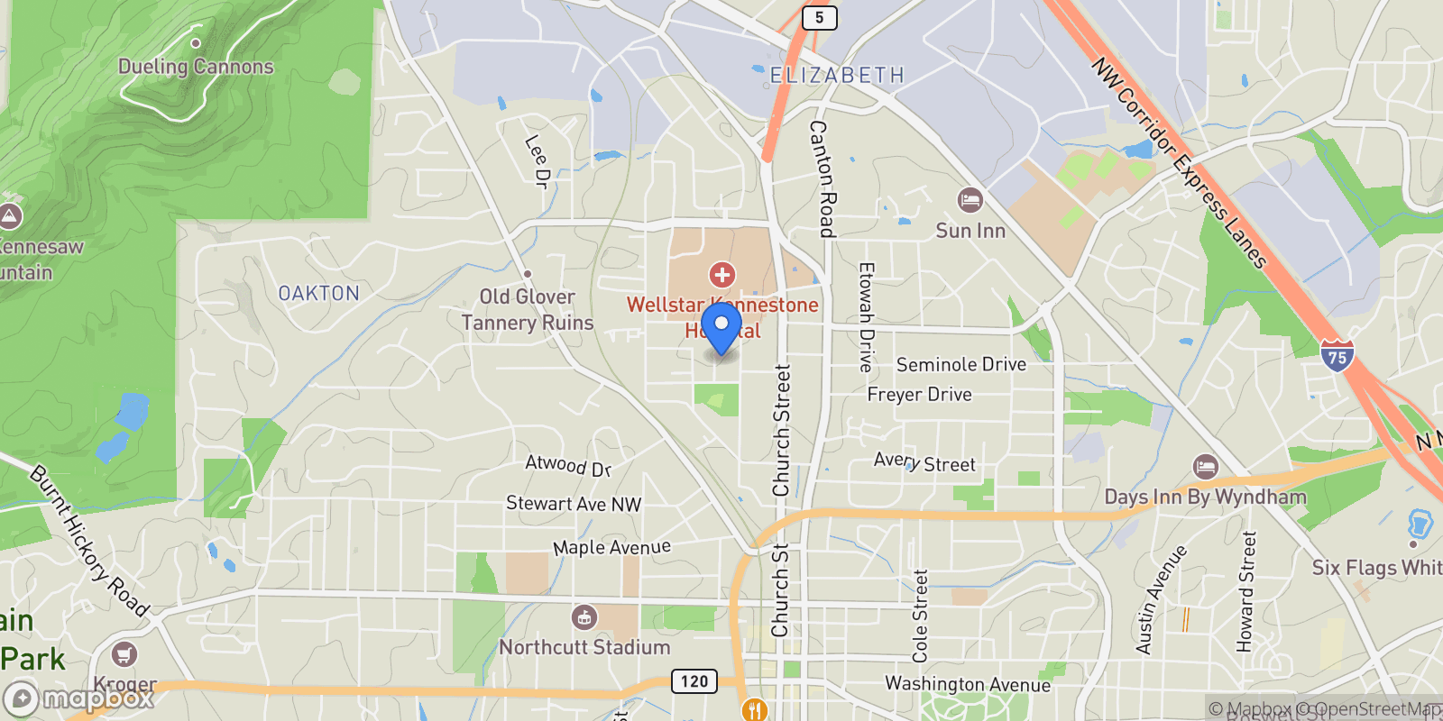 Map showing 542 Sugar Hill Drive NW, Marietta, GA 30060, Marietta, Georgia, United States.
