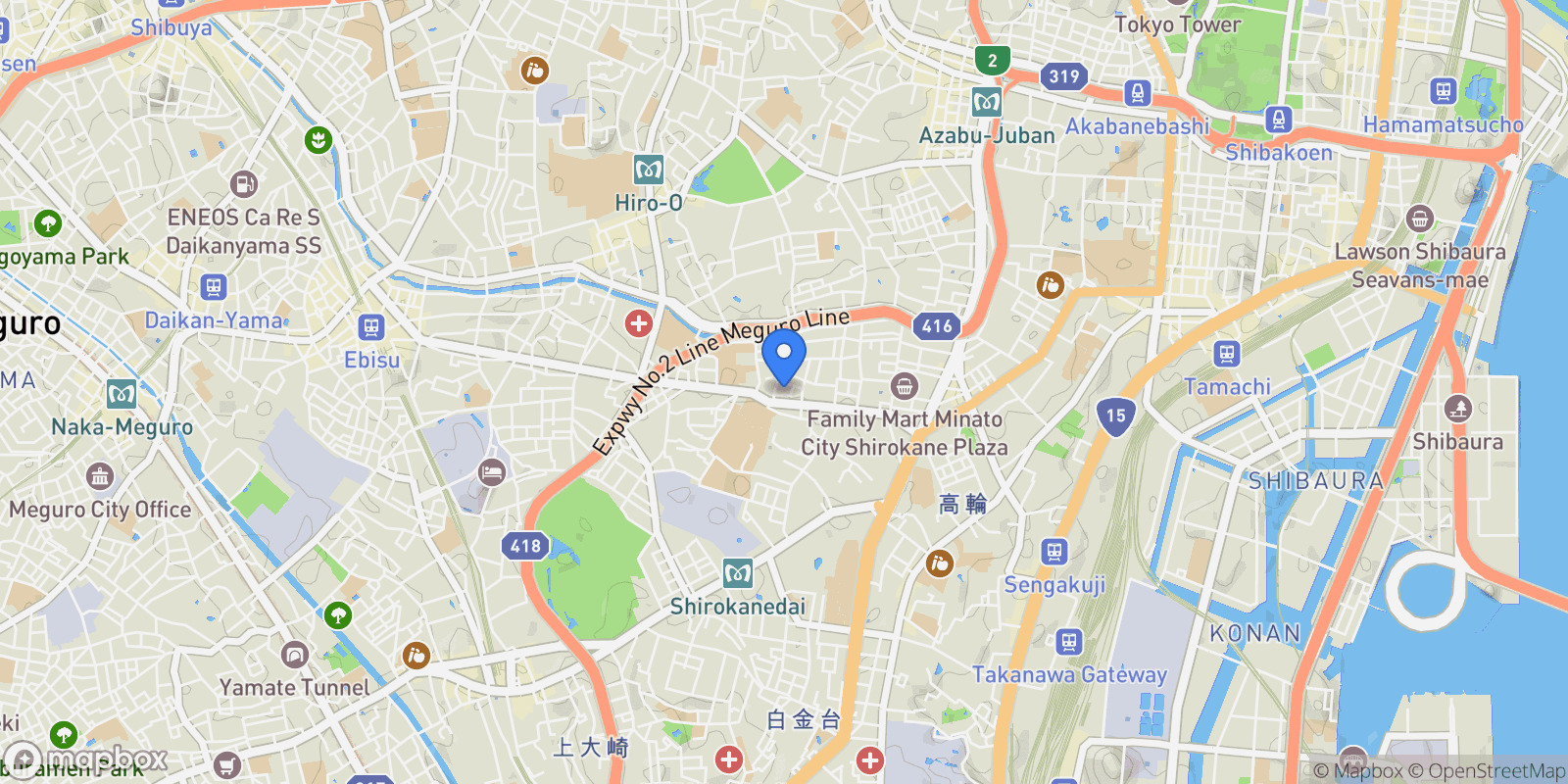 Map showing Minato-ku, 13 108-0072, Minato City, Tokyo, Japan.