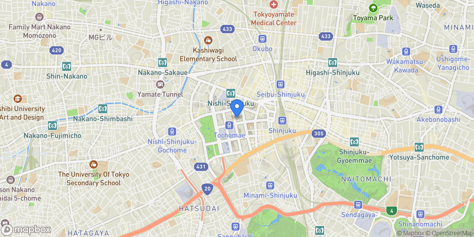 Map showing Shinjuku-ku, 13 160-0023, Shinjuku City, Tokyo, Japan.