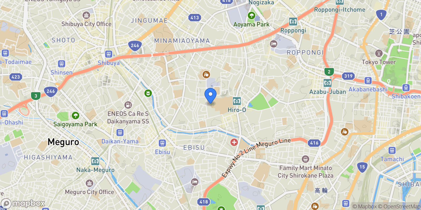 Map showing Shibuya-ku, 13 150-0012, Shibuya City, Tokyo, Japan.
