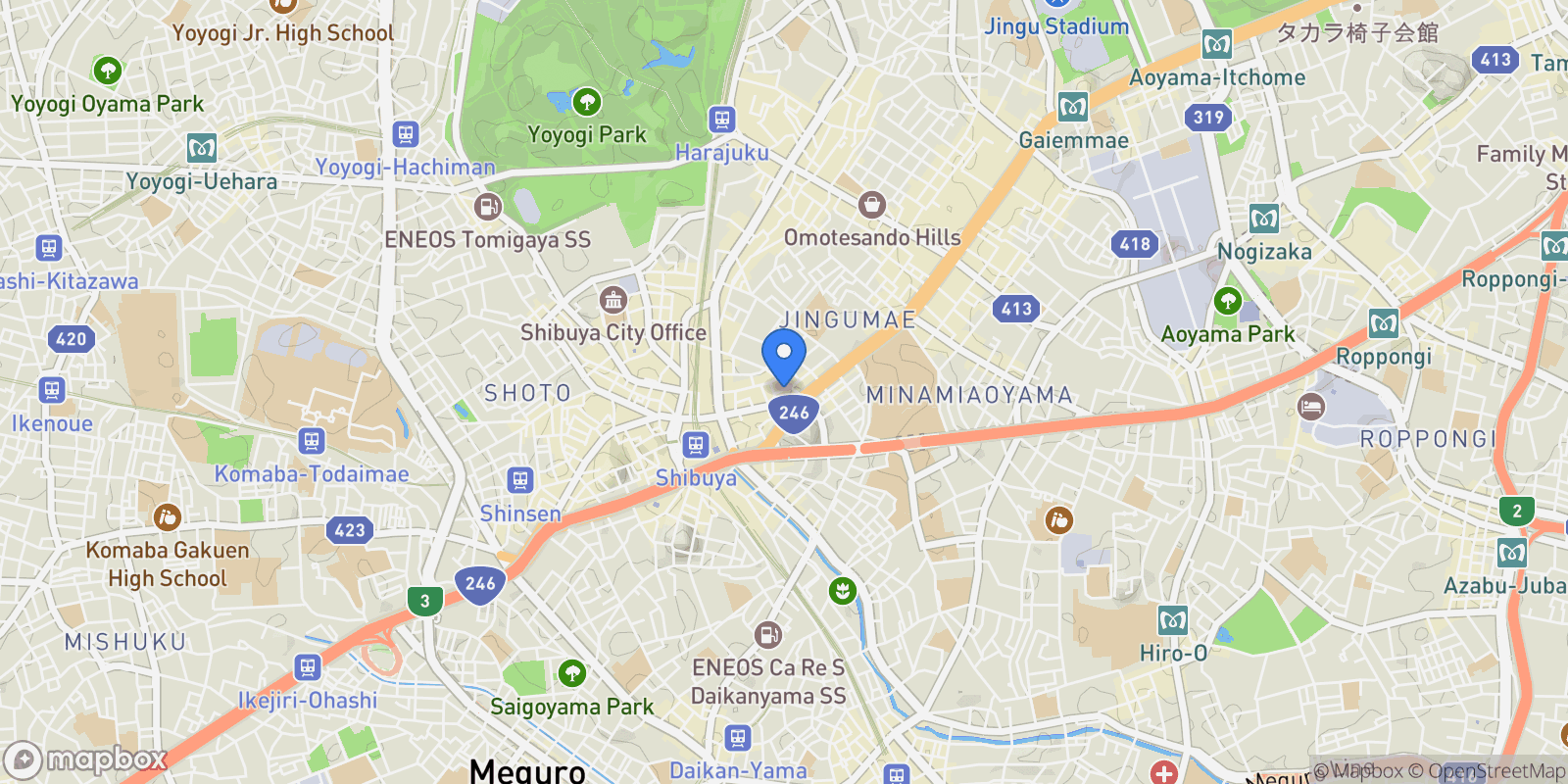 Map showing Shibuya, 13 150-0002, Shibuya City, Tokyo, Japan.