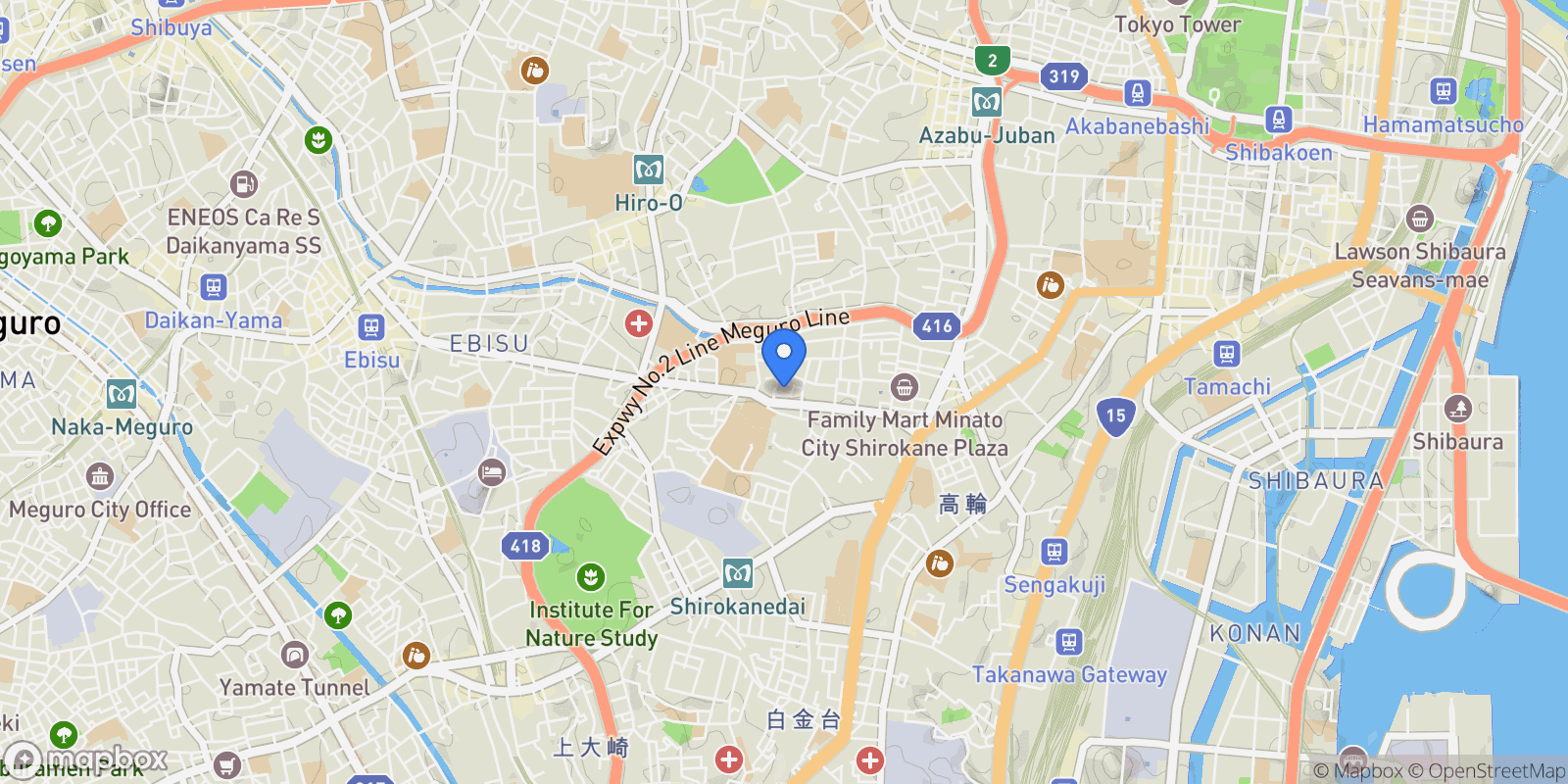 Map showing Minato-ku, 13 108-0072, Minato City, Tokyo, Japan.