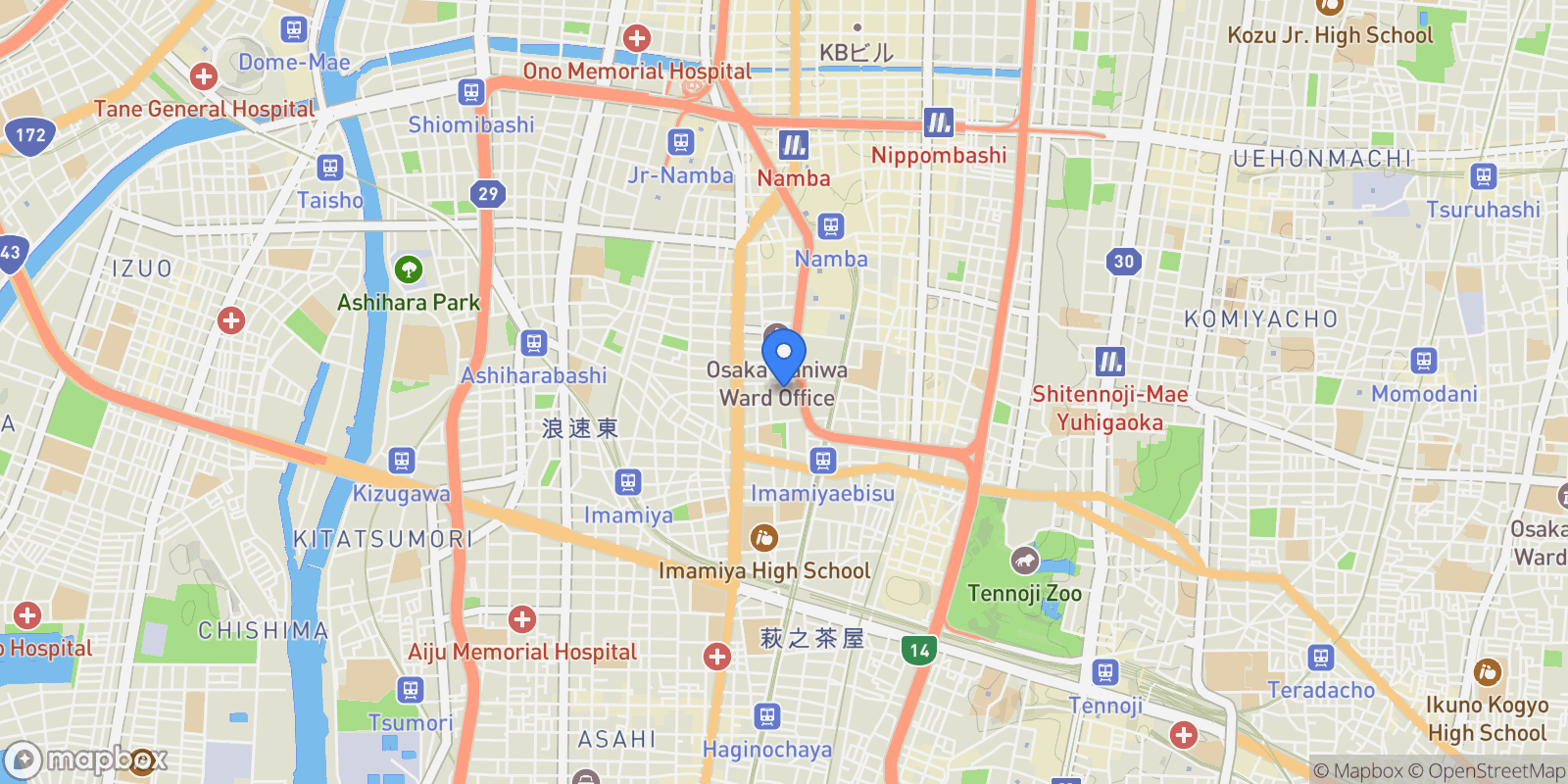 Map showing Osaka City, 27 556-0012, Osaka, Osaka, Japan.