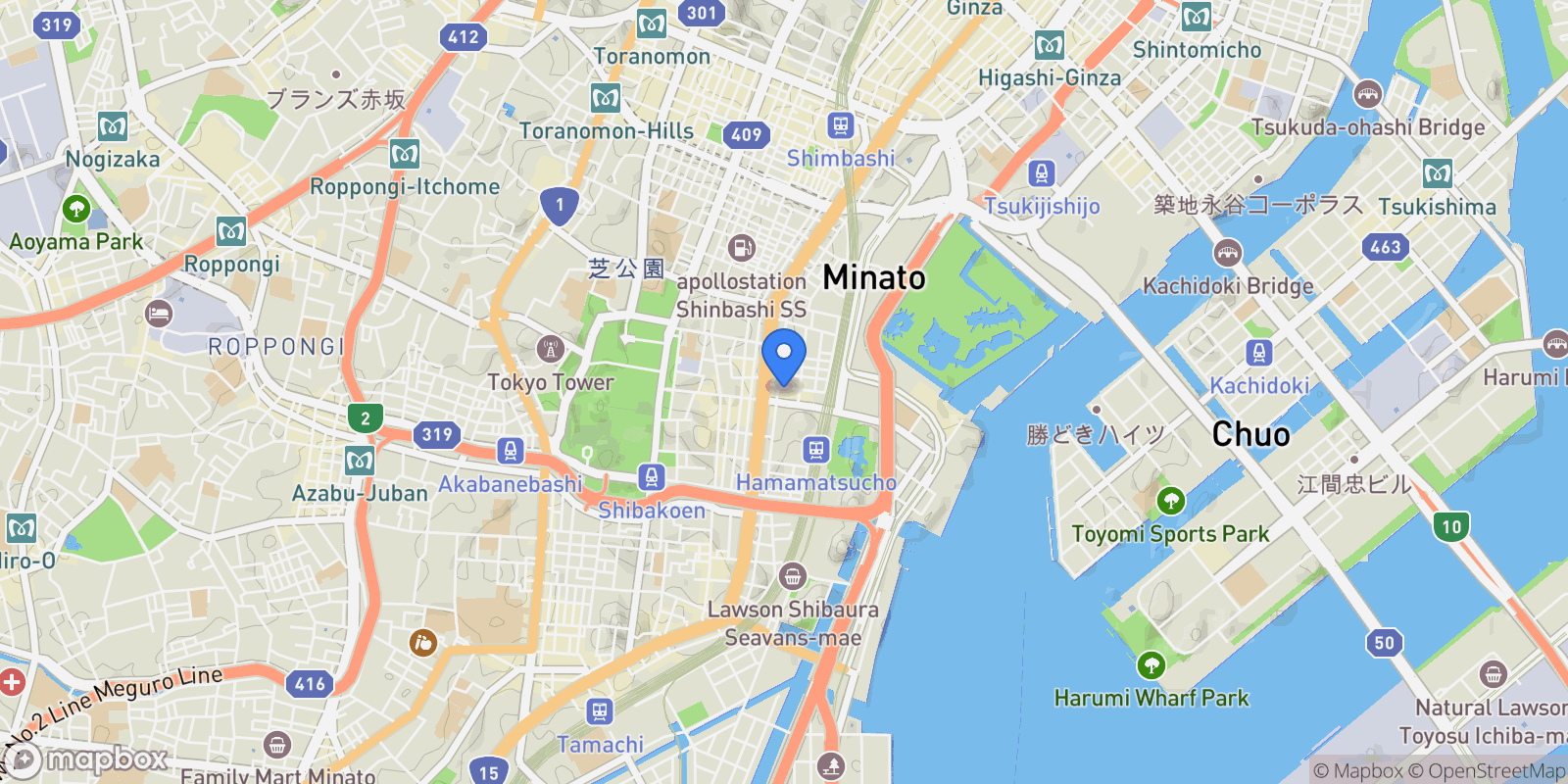 Map showing Minato-ku, 13 105-0013, Minato City, Tokyo, Japan.
