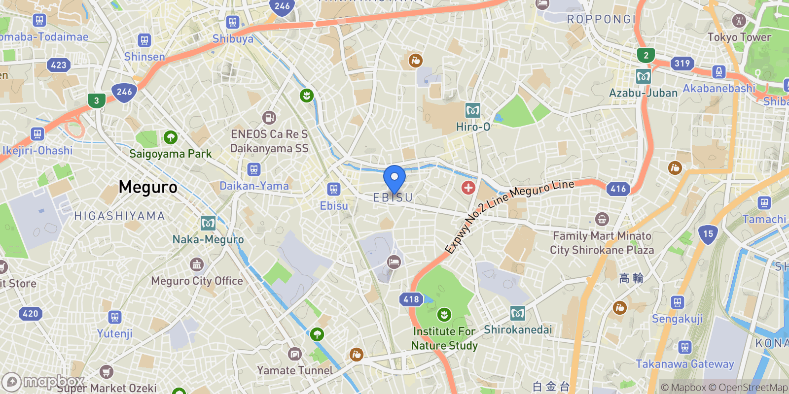Map showing Shibuya, 13 150-0013, Shibuya City, Tokyo, Japan.