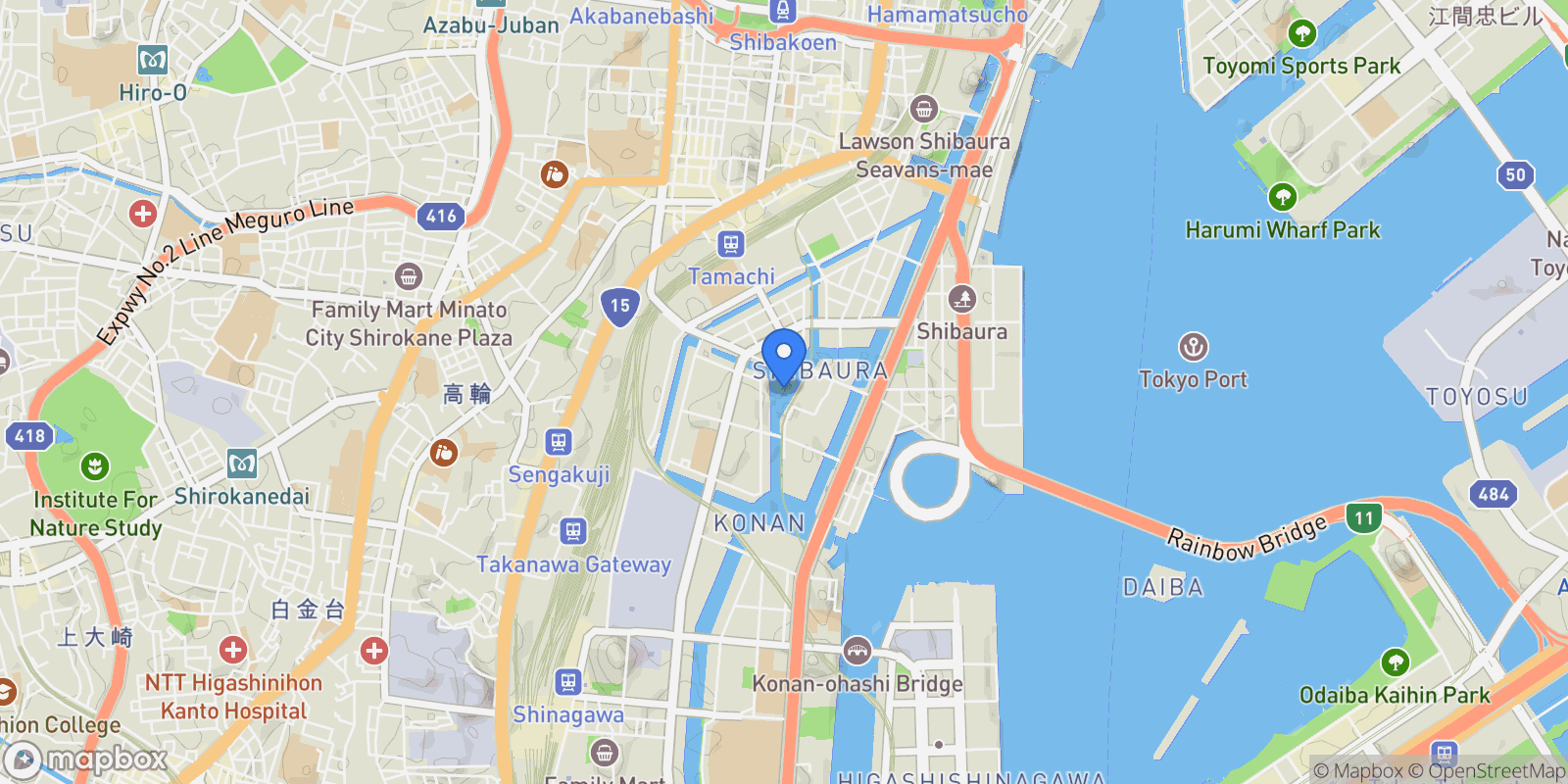 Map showing Minato-ku, 13 108-0023, Minato City, Tokyo, Japan.