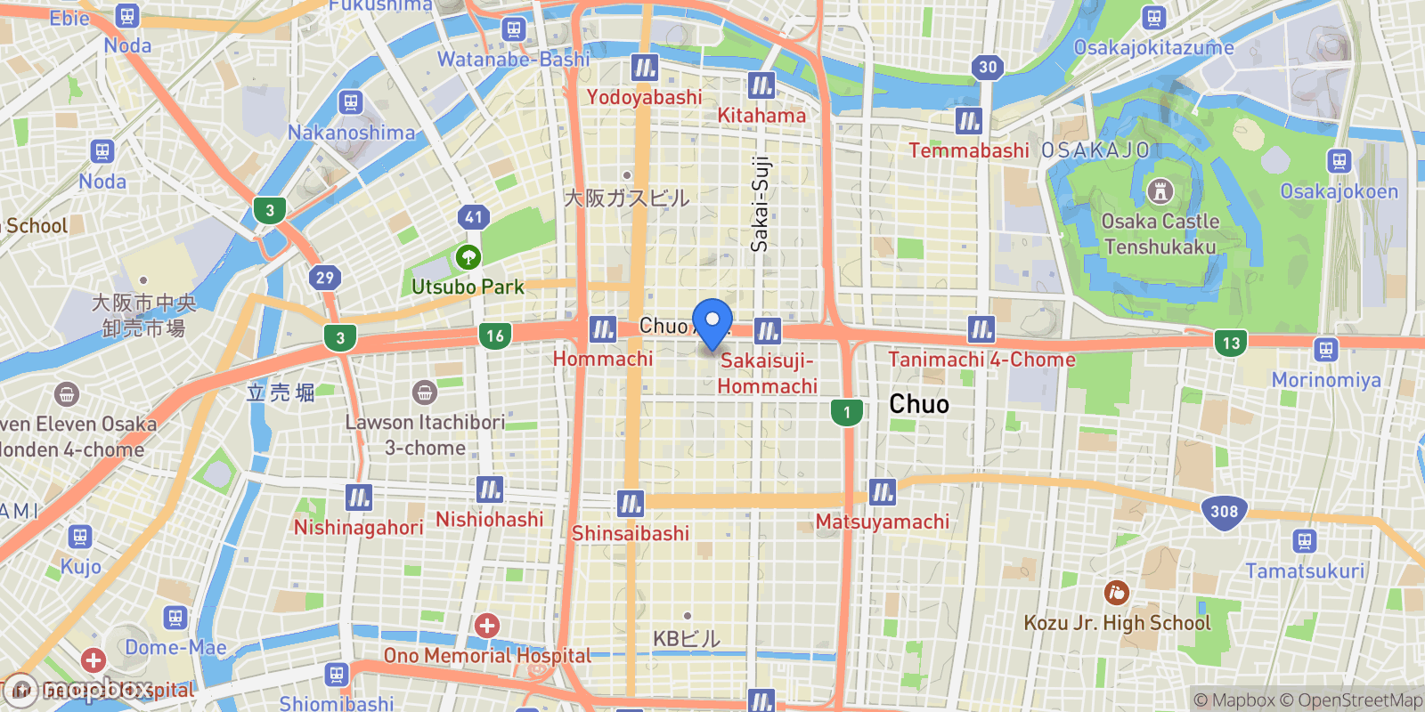 Map showing Osaka-shi, 27 541-0056, Osaka, Osaka, Japan.