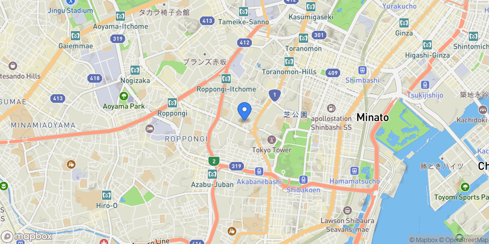 Map showing Minato-ku, 13 106-0041, Minato City, Tokyo, Japan.