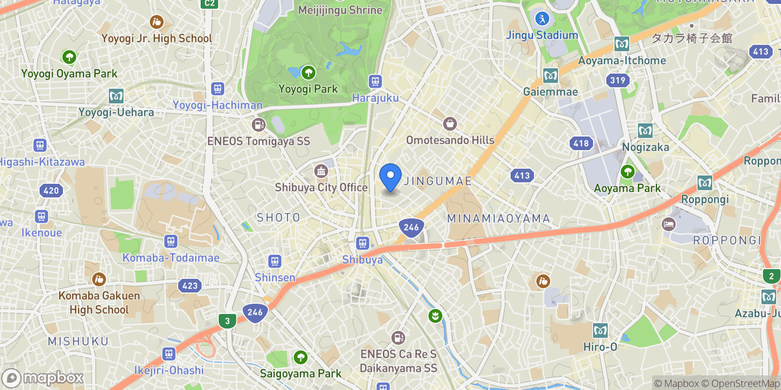 Map showing Shibuya, 13, Shibuya City, Tokyo, Japan.