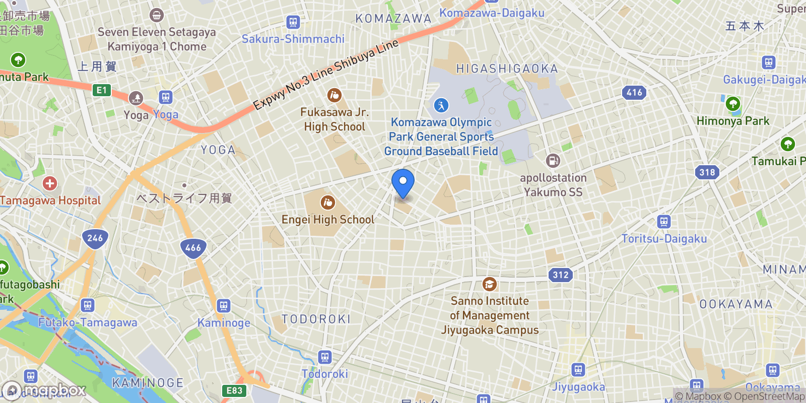 Map showing Setagaya-ku, 13 158-0081, Setagaya City, Tokyo, Japan.