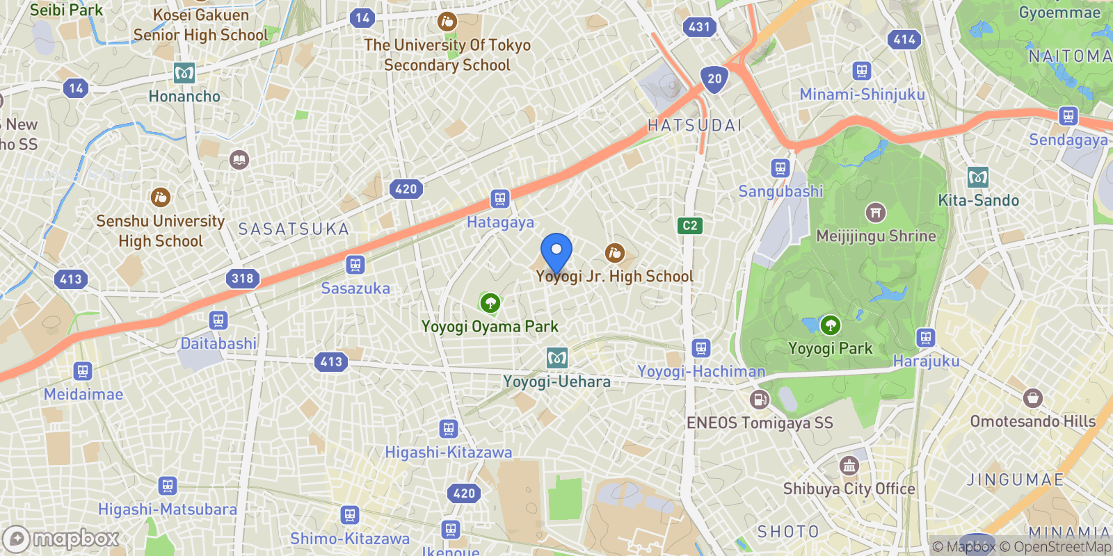 Map showing Shibuya, 13 151-0066, Shibuya City, Tokyo, Japan.