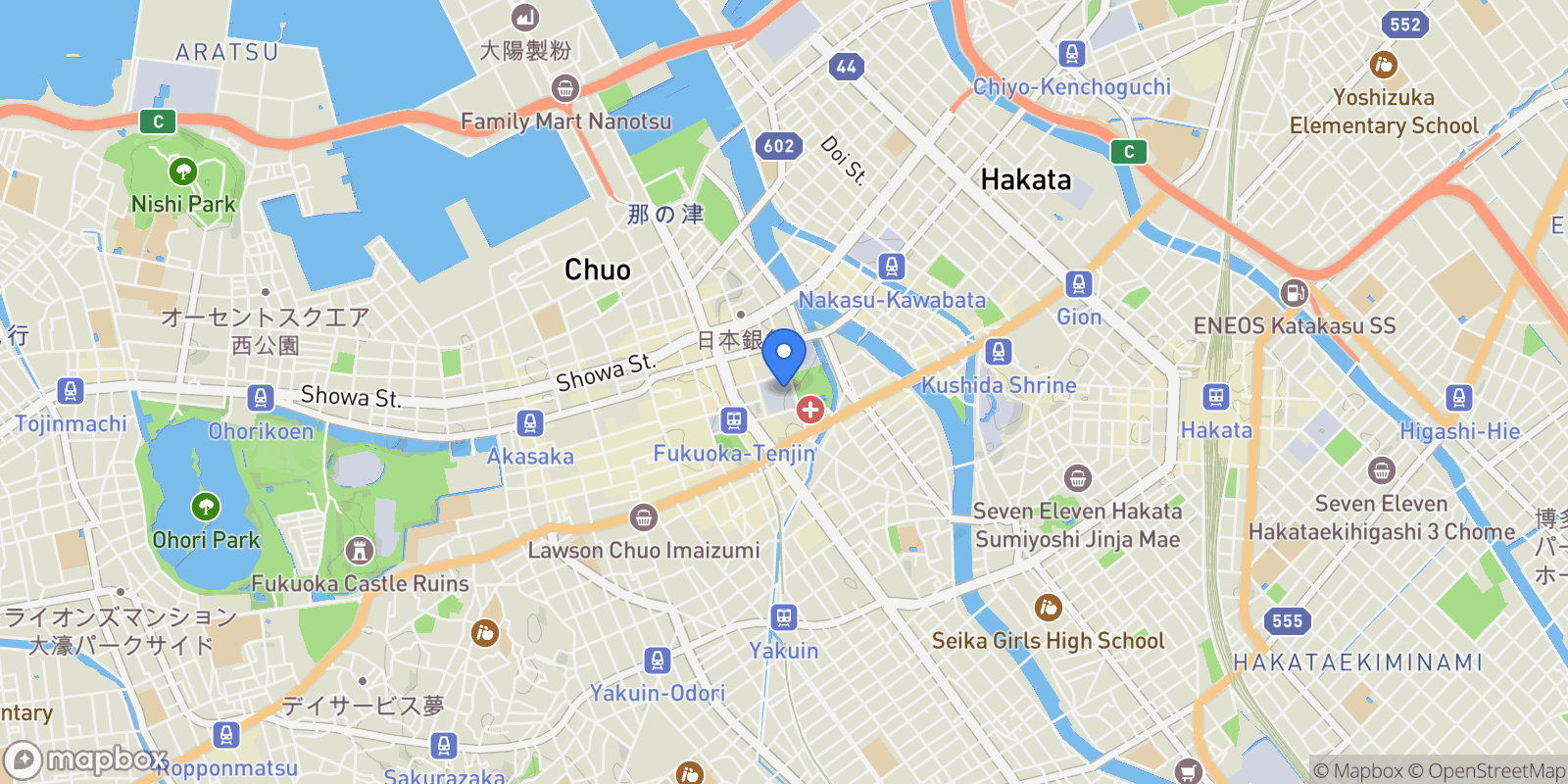 Map showing Fukuoka, 40, Fukuoka, Fukuoka, Japan.