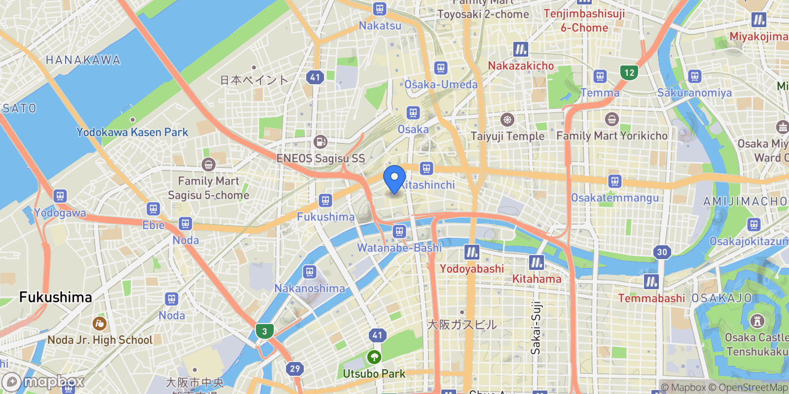 Map showing Osaka-shi, 27 530-0003, Osaka, Osaka, Japan.