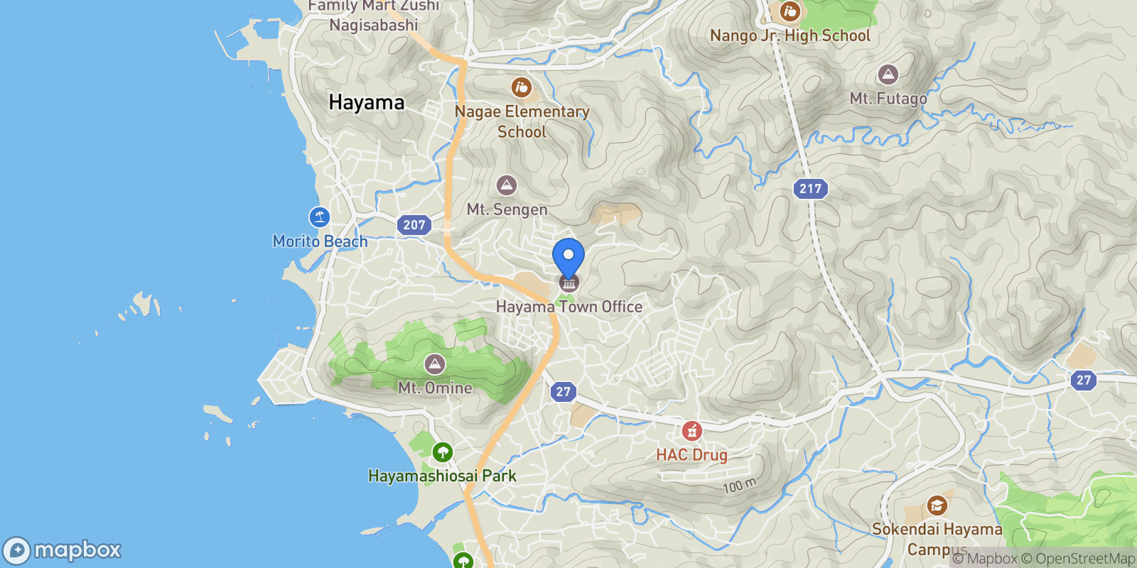 Map showing Hayama-cho, Miura-gun, 14, Hayama, Kanagawa, Japan.