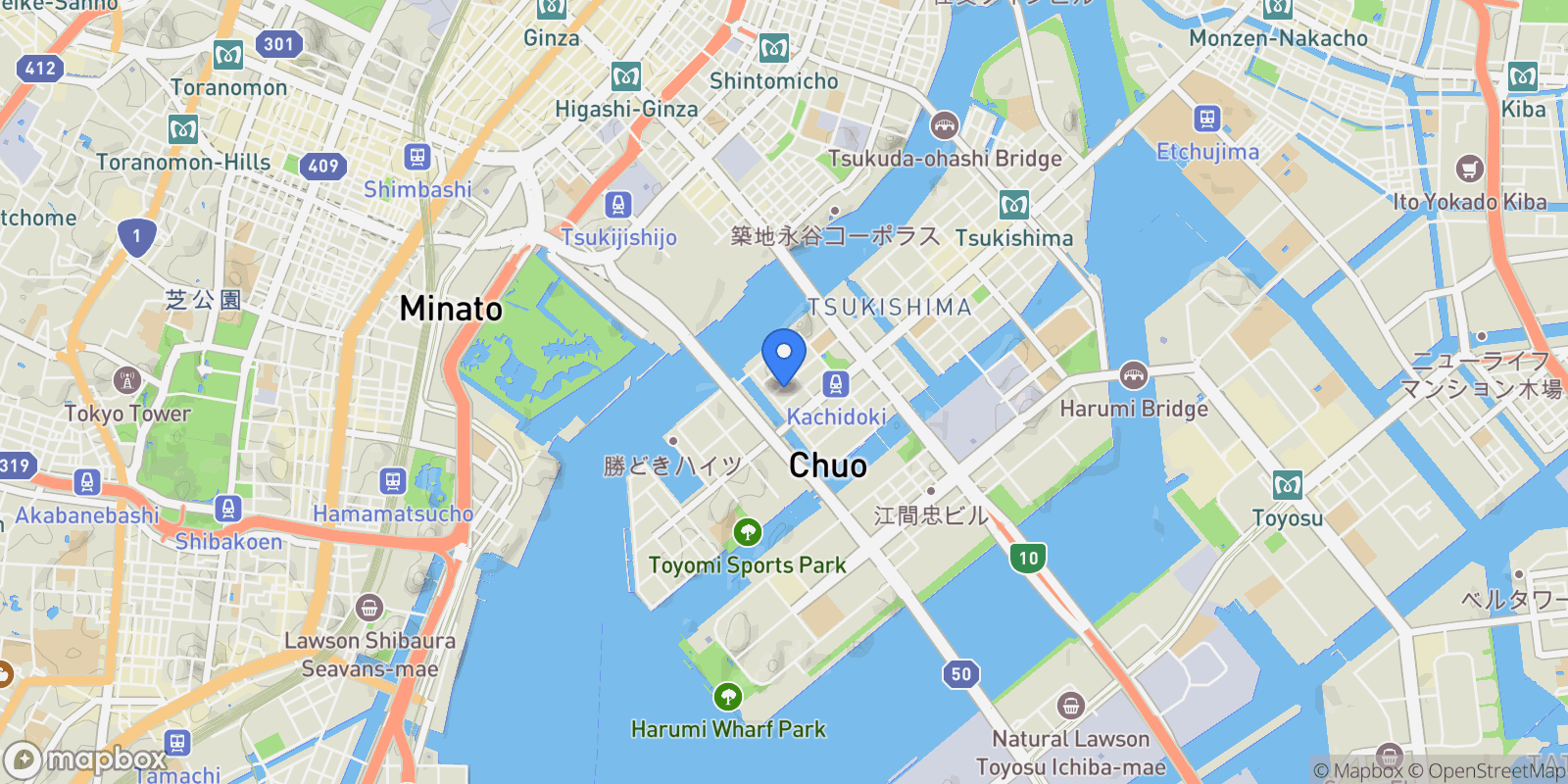Map showing Chuo-ku, 13 104-0054, Chuo City, Tokyo, Japan.