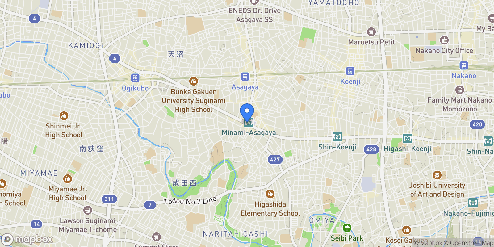 Map showing Suginami-ku, 13, Suginami City, Tokyo, Japan.