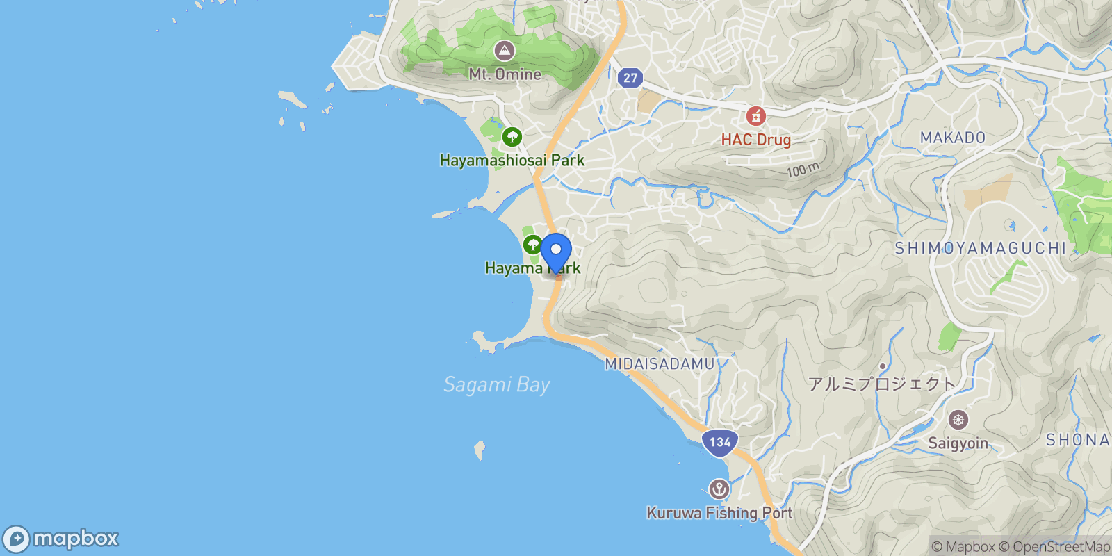 Map showing Hayama-cho, Miura-gun, 14 240-0112, Hayama, Kanagawa, Japan.