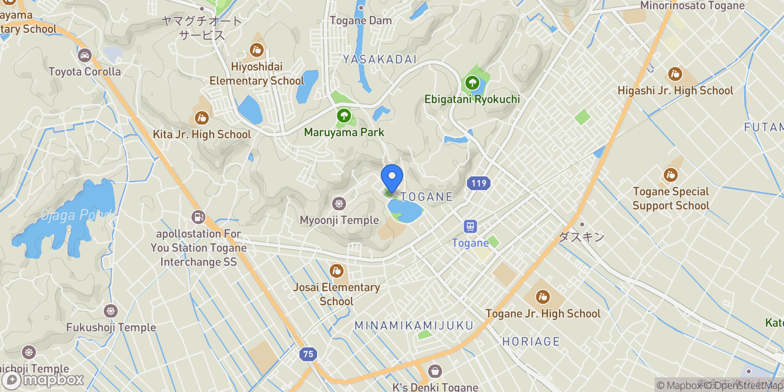 Map showing Togane-shi, 12 283-0822, Togane, Chiba, Japan.