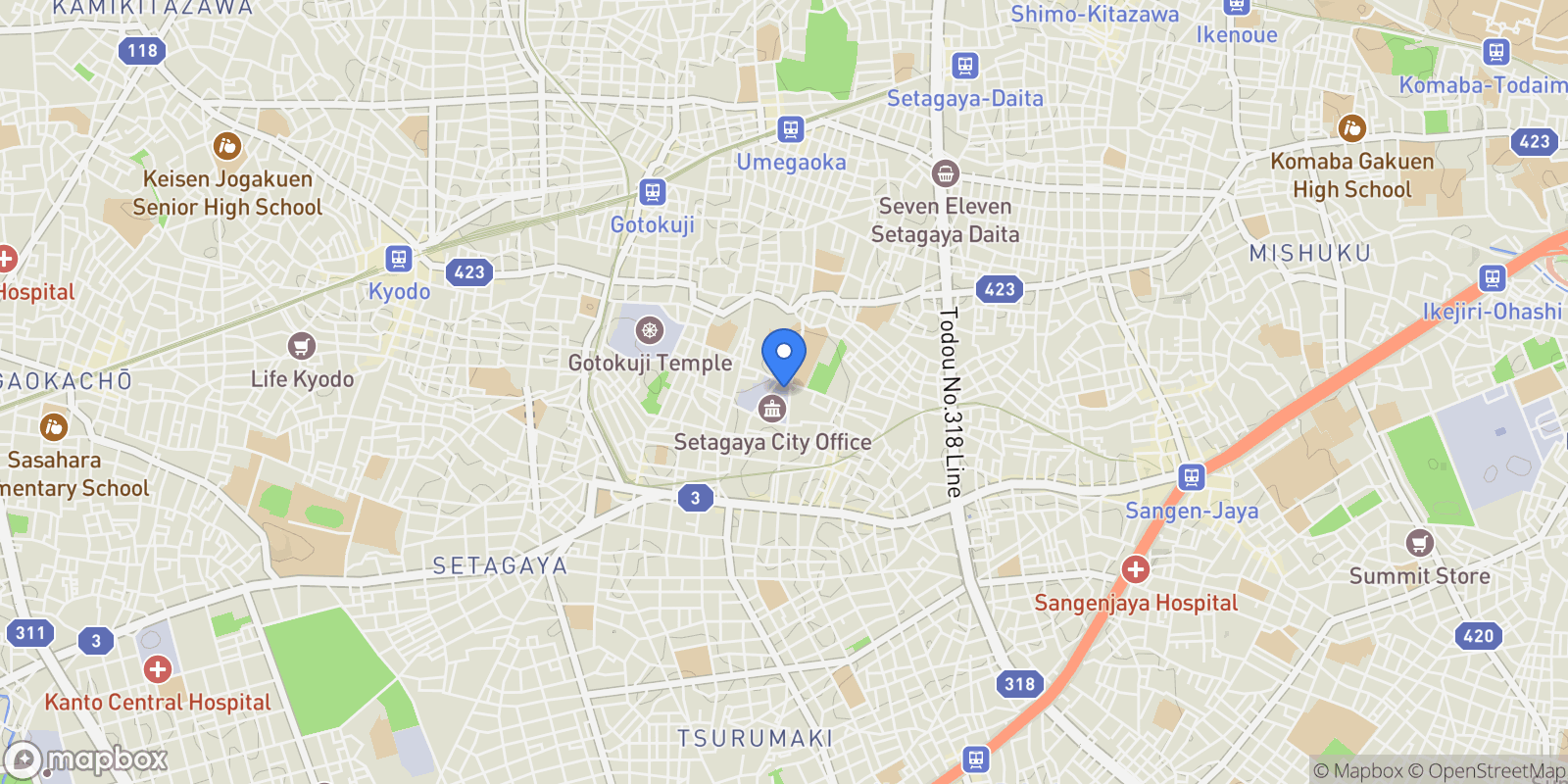Map showing Setagaya-ku, 13, Setagaya City, Tokyo, Japan.