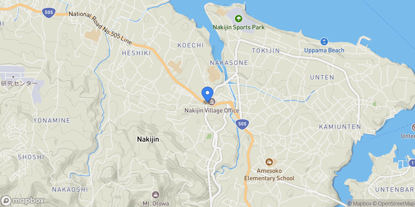 Map showing Nakijinson kunigami District, 47, Nakijin, Okinawa, Japan.