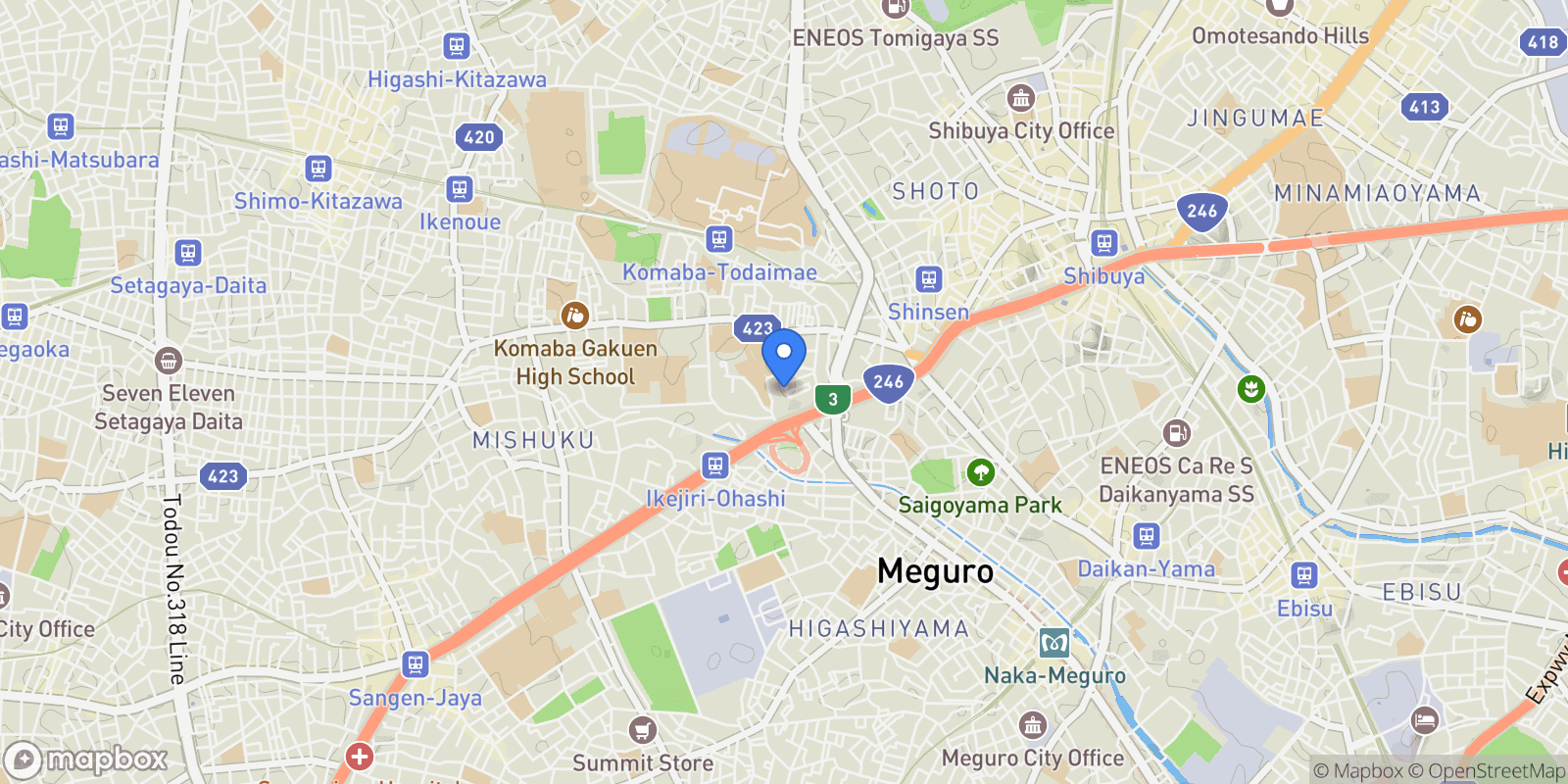 Map showing Meguro-ku, 13 153-0044, Meguro City, Tokyo, Japan.