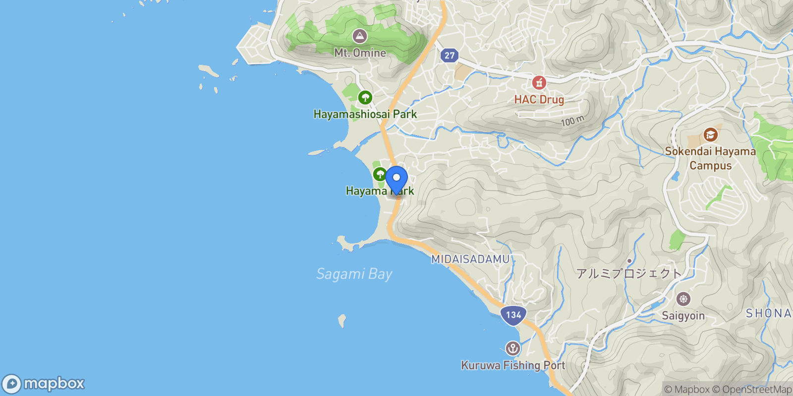 Map showing Hayama-cho, Miura-gun, 14, Hayama, Kanagawa, Japan.